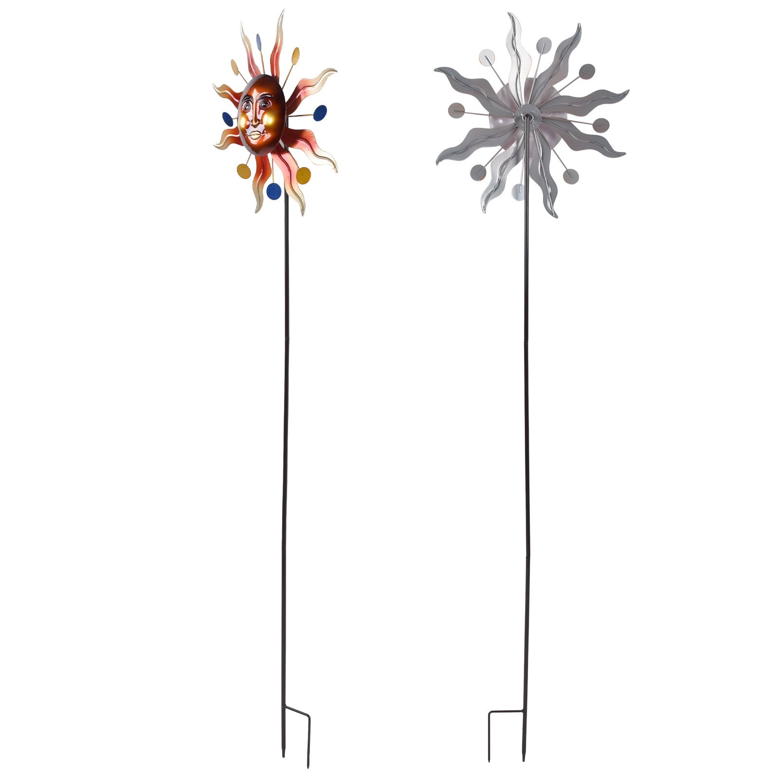 Sun Windmill Iron Weather Resistant Decorative Flower Wind Spinner with Ground view 8