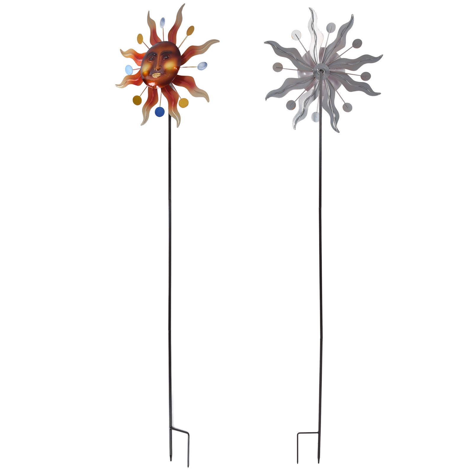 Sun Windmill Iron Weather Resistant Decorative Flower Wind Spinner with Ground view 10