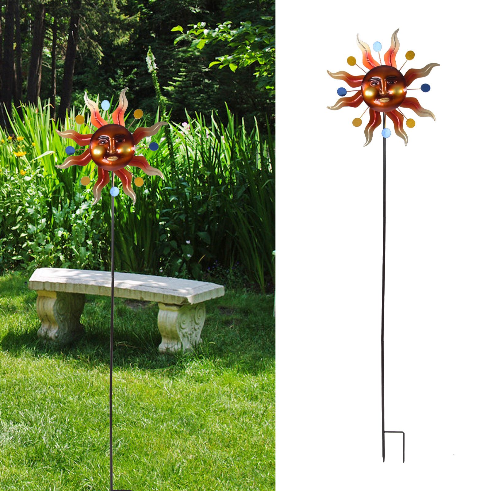 Sun Windmill Iron Weather Resistant Decorative Flower Wind Spinner with Ground view 11
