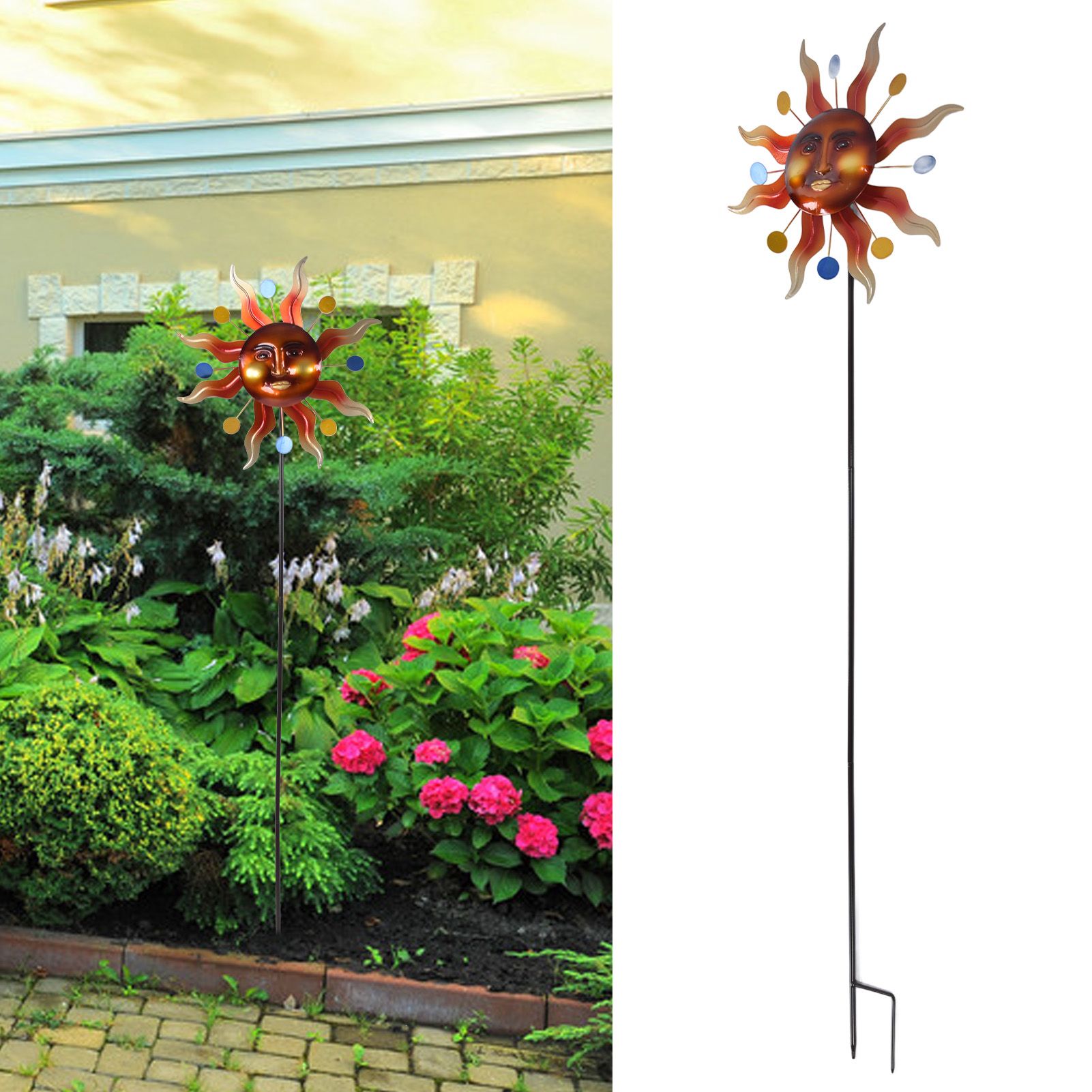 Sun Windmill Iron Weather Resistant Decorative Flower Wind Spinner with Ground view 12