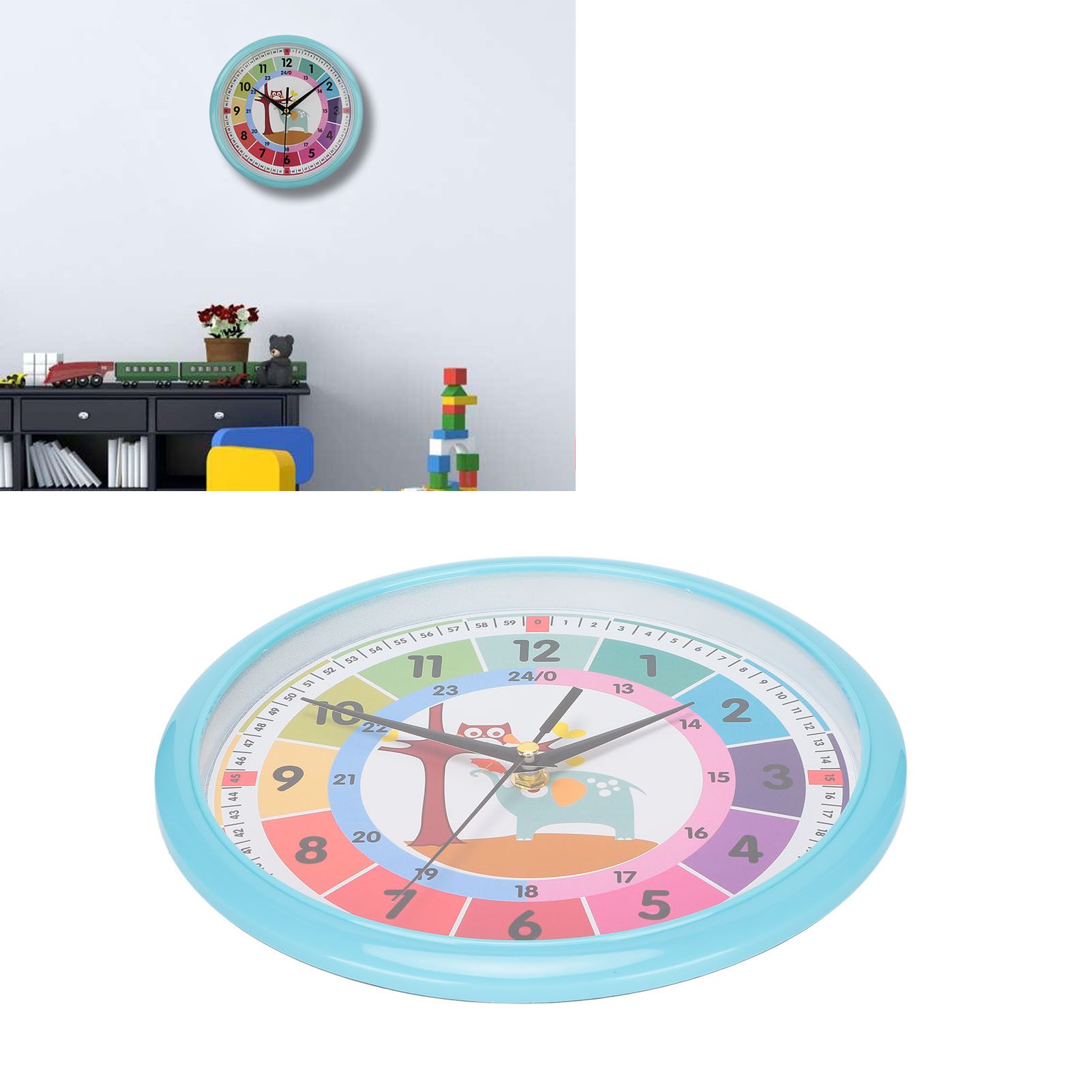 Wall Clock Plastic Cartoon Colorful Quartz Time Learning Hanging Clock for view 11