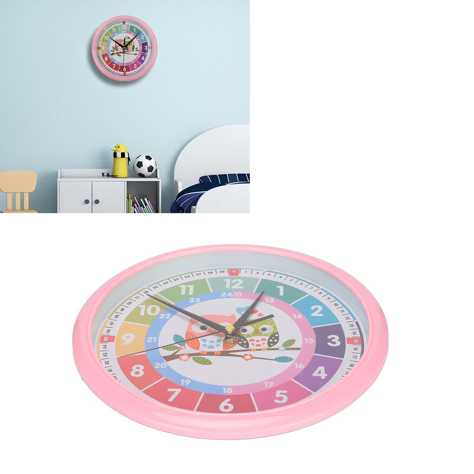 Wall Clock Plastic Cartoon Colorful Quartz Time Learning Hanging Clock for view 11
