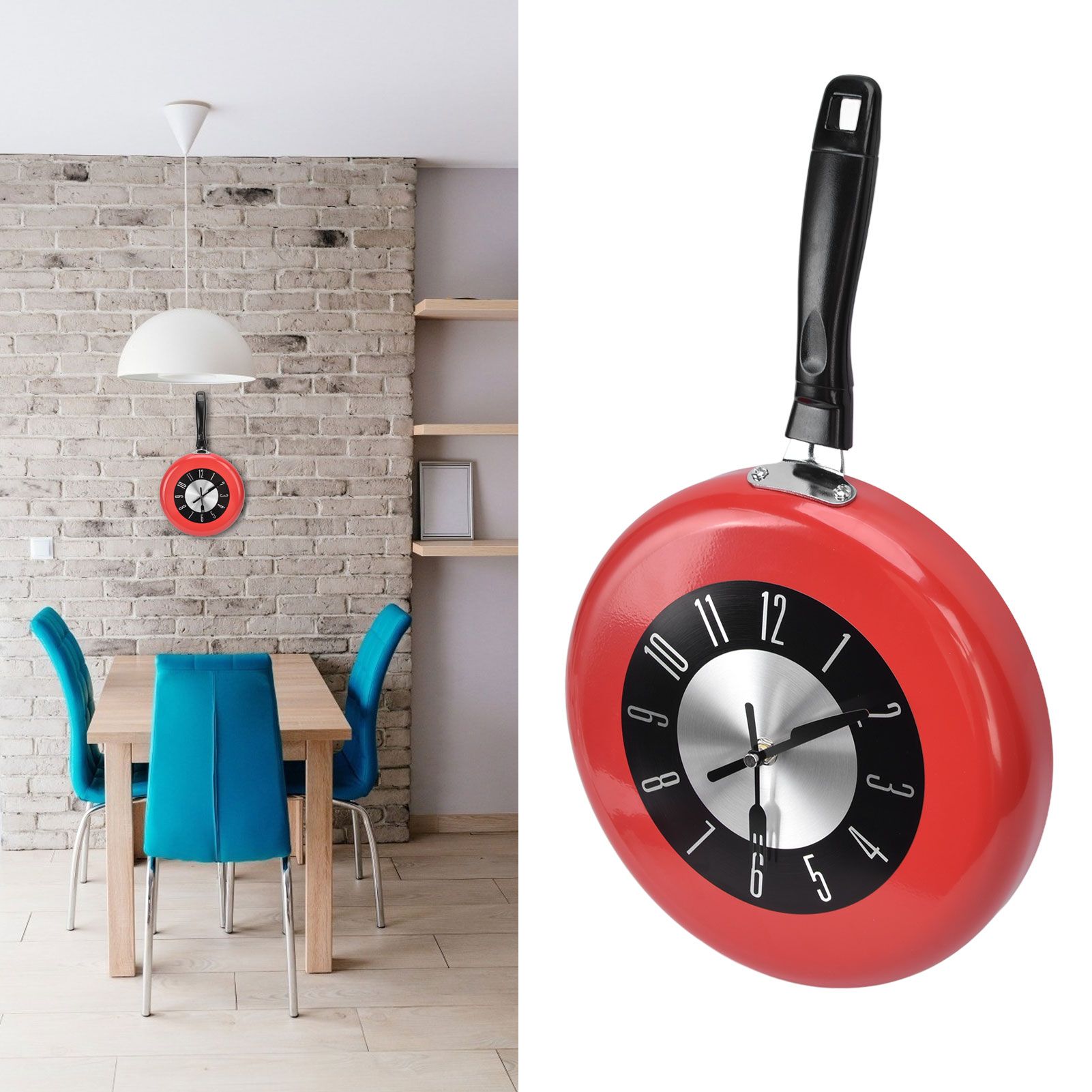 Frying Pan Wall Clock Aluminum Kitchen Pot Decorative Hanging Clocks for view 11