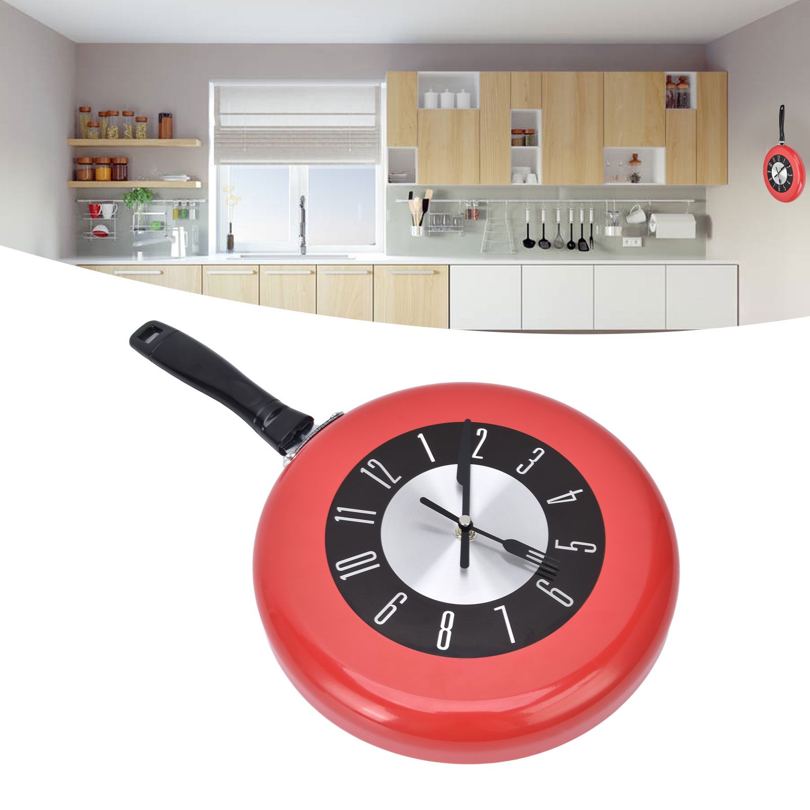 Frying Pan Wall Clock Aluminum Kitchen Pot Decorative Hanging Clocks for view 12