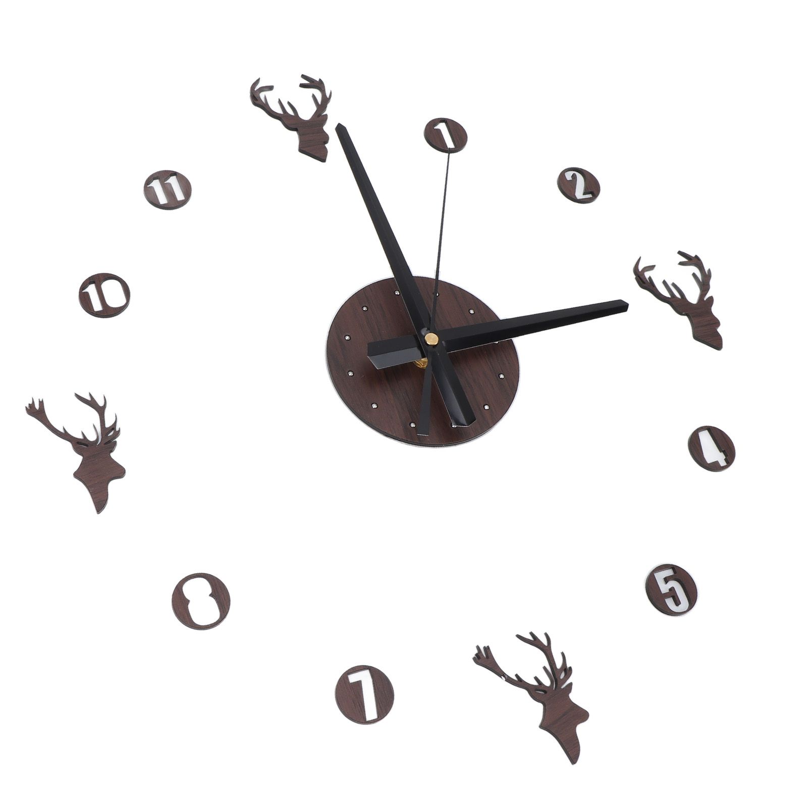 Frameless Wall Clock Deer Head 3D Effect Self Adhesive DIY Clock with Silent view 4