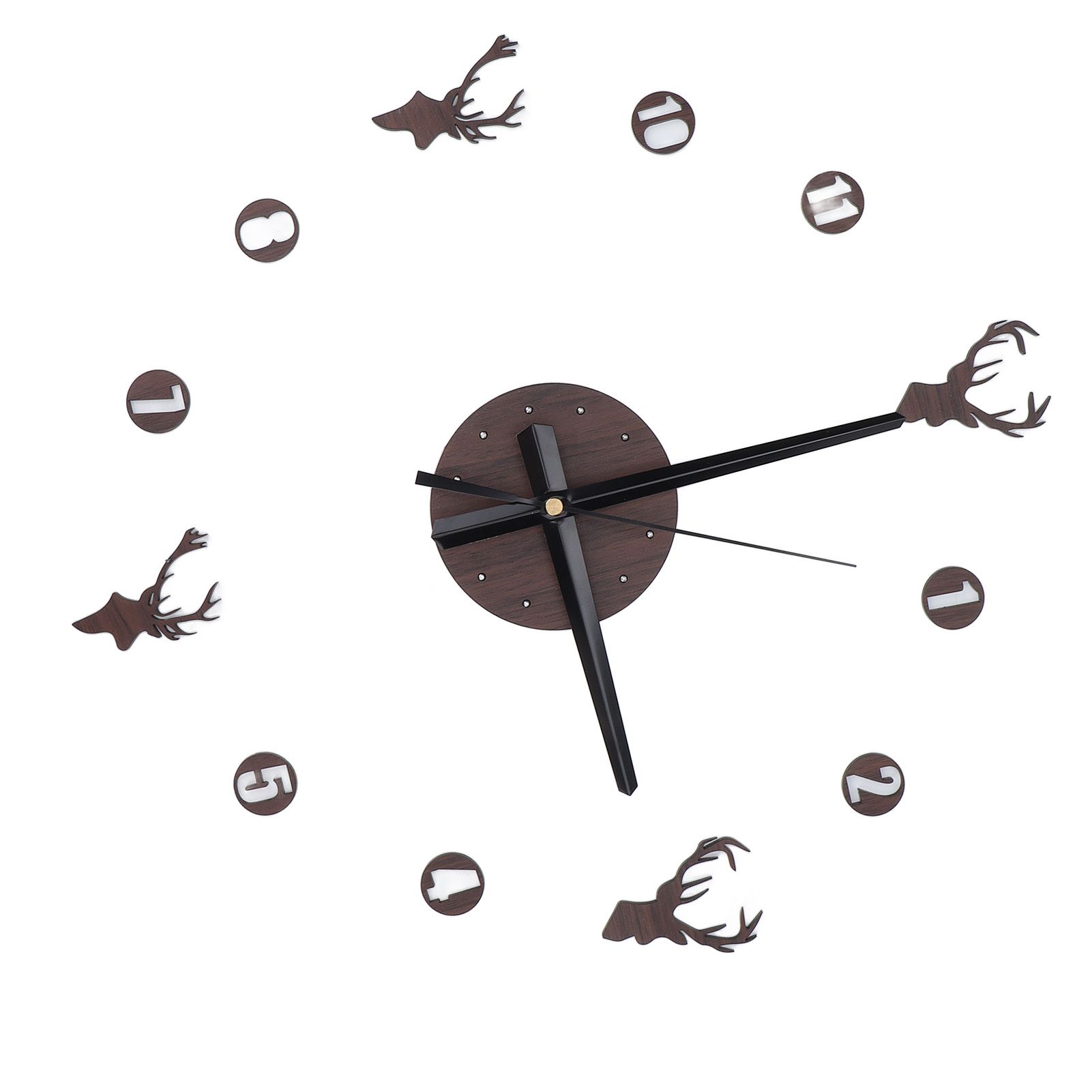 Frameless Wall Clock Deer Head 3D Effect Self Adhesive DIY Clock with Silent view 7