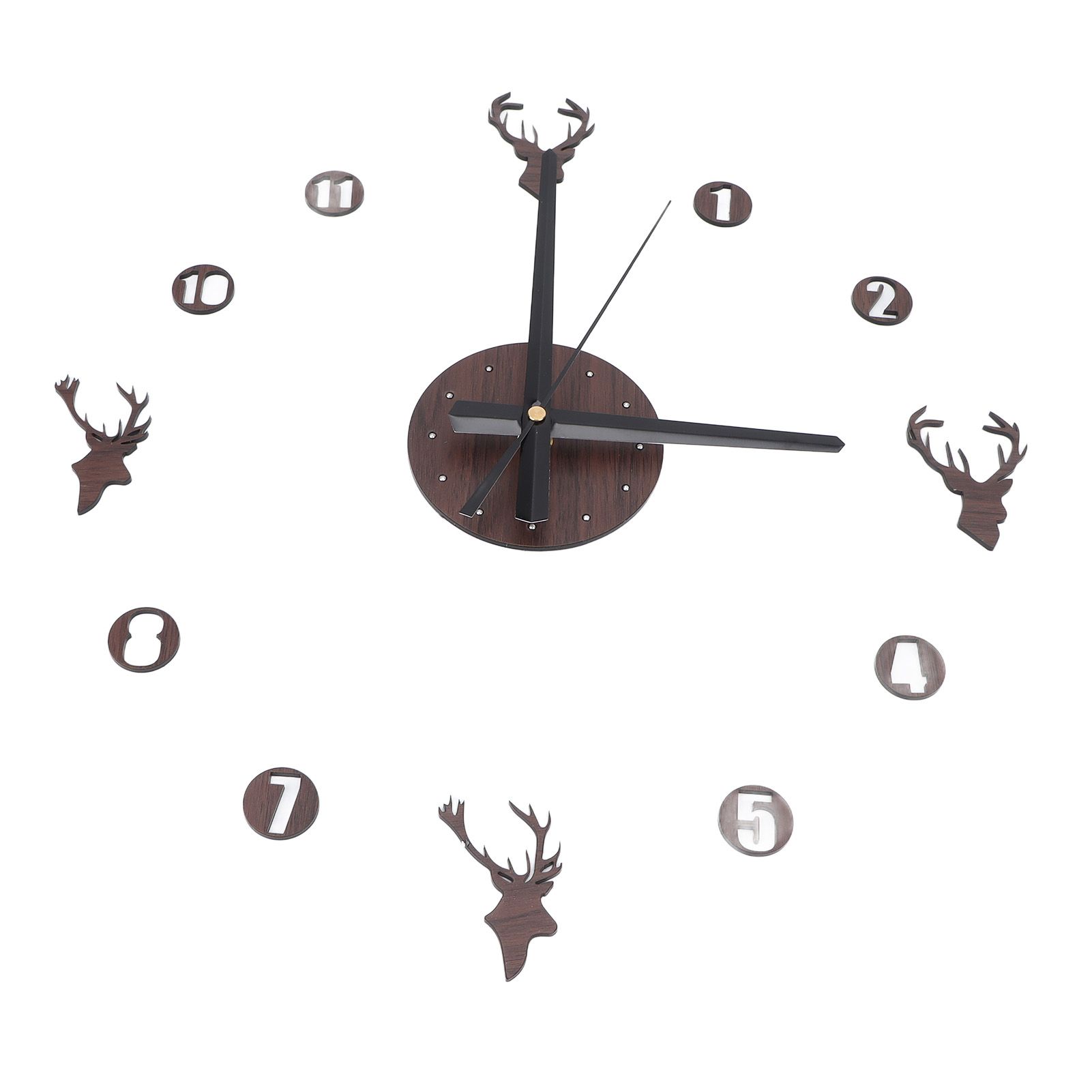 Frameless Wall Clock Deer Head 3D Effect Self Adhesive DIY Clock with Silent view 8