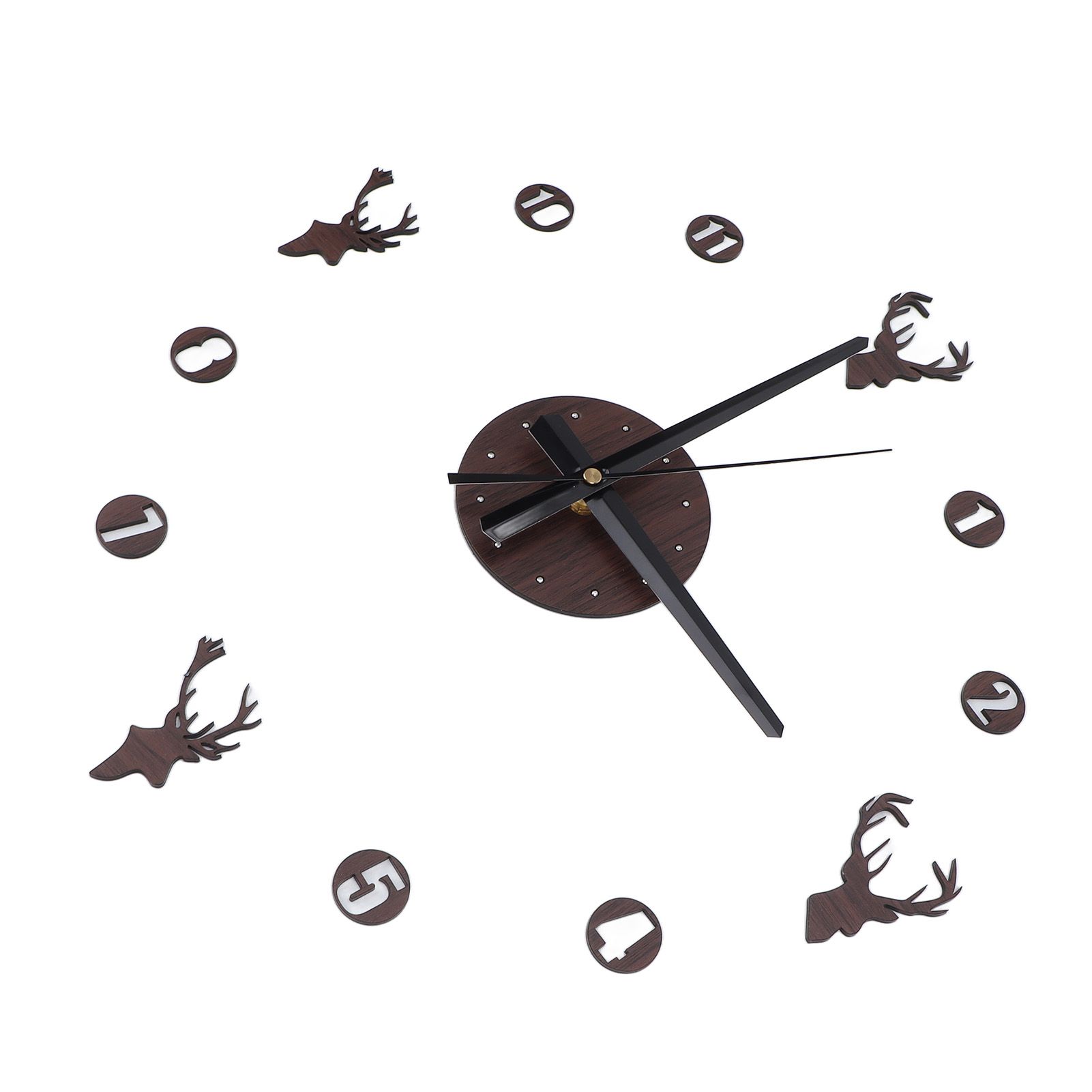 Frameless Wall Clock Deer Head 3D Effect Self Adhesive DIY Clock with Silent view 9