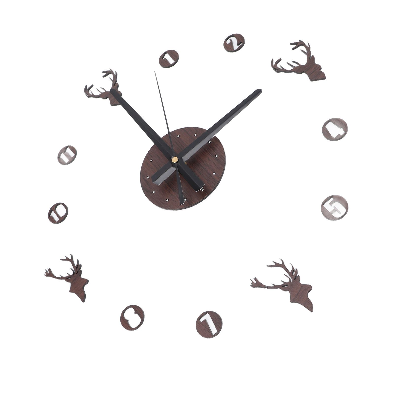 Frameless Wall Clock Deer Head 3D Effect Self Adhesive DIY Clock with Silent view 10