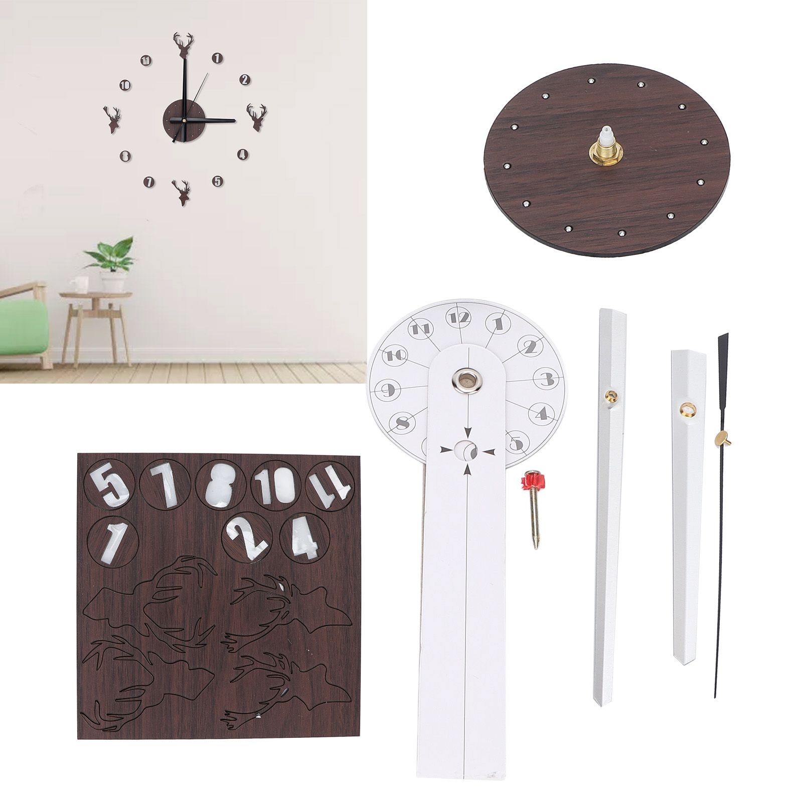 Frameless Wall Clock Deer Head 3D Effect Self Adhesive DIY Clock with Silent view 12