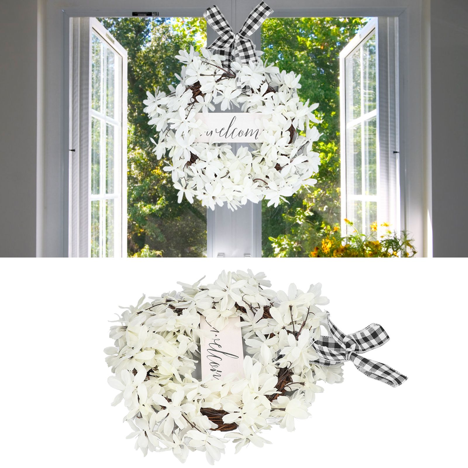 Imitation White Dogwood Wreath Simulation Vibrant Wreath Decoration for Home Door view 12