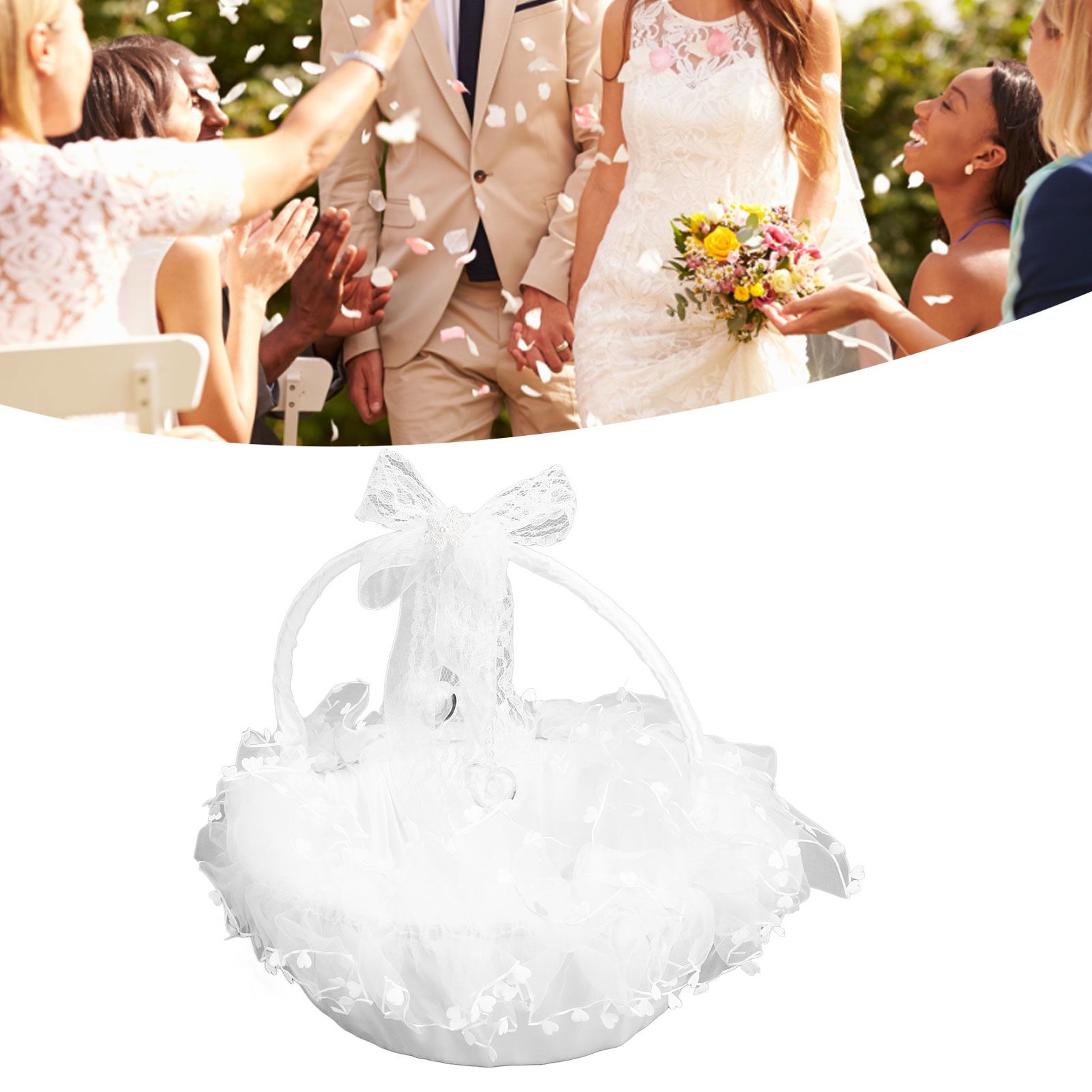 Flower Girl Basket Elegant Style Portable Durable Lace Material Wide view 11