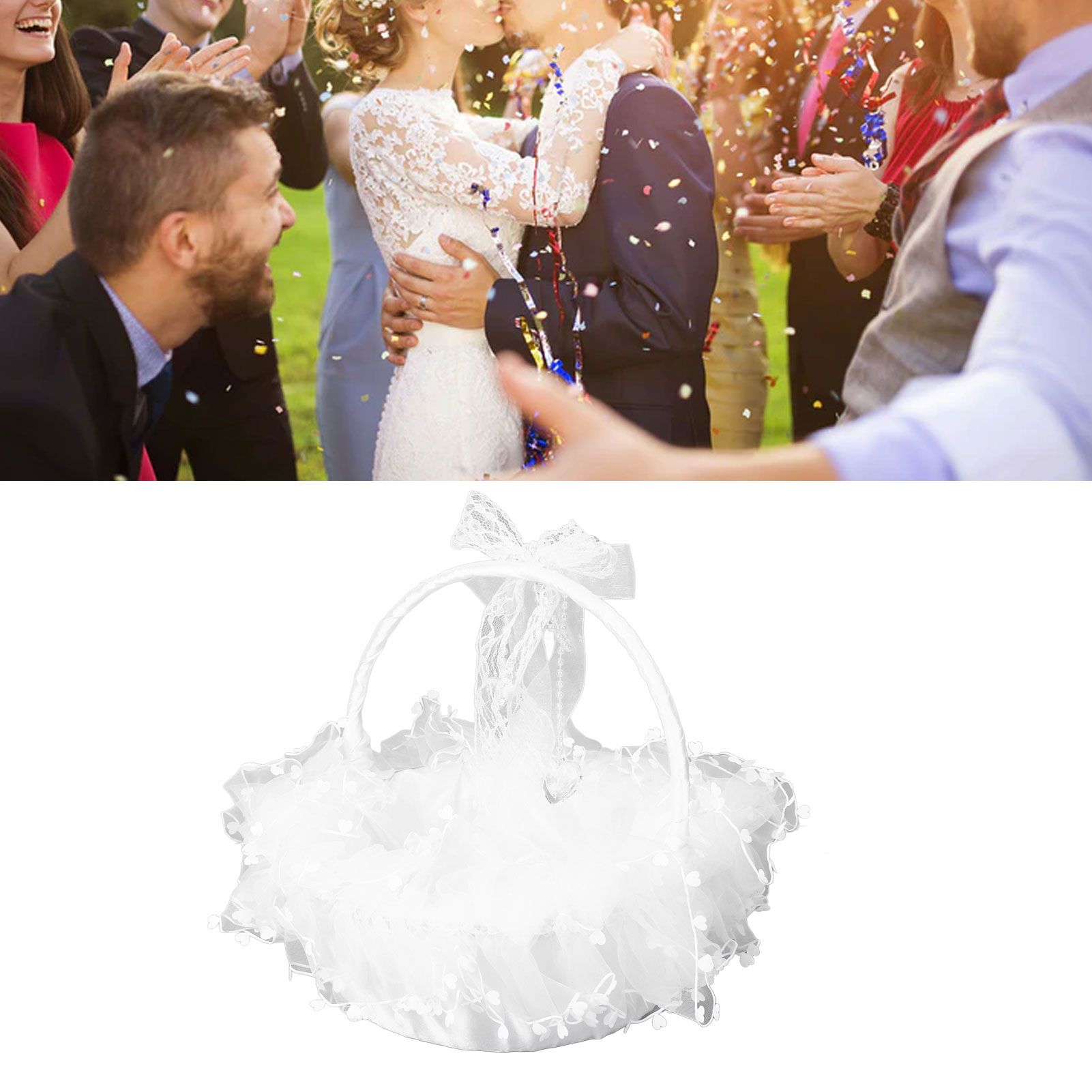 Flower Girl Basket Elegant Style Portable Durable Lace Material Wide view 12