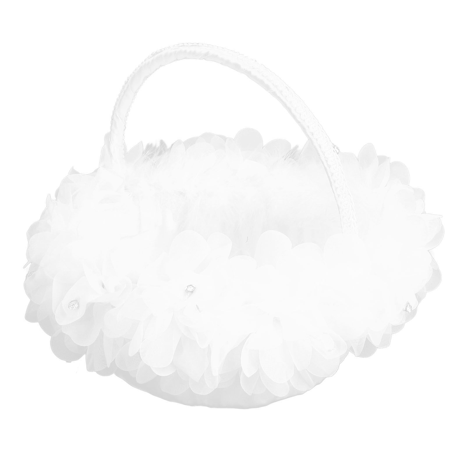 Wedding Flower Girl Basket Artificial Ostrich Feathers Lace Petal Western view 2