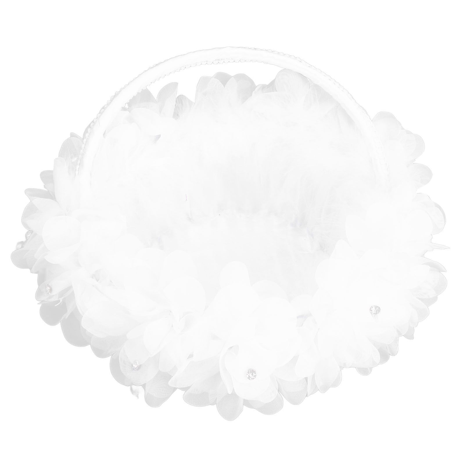 Wedding Flower Girl Basket Artificial Ostrich Feathers Lace Petal Western view 3