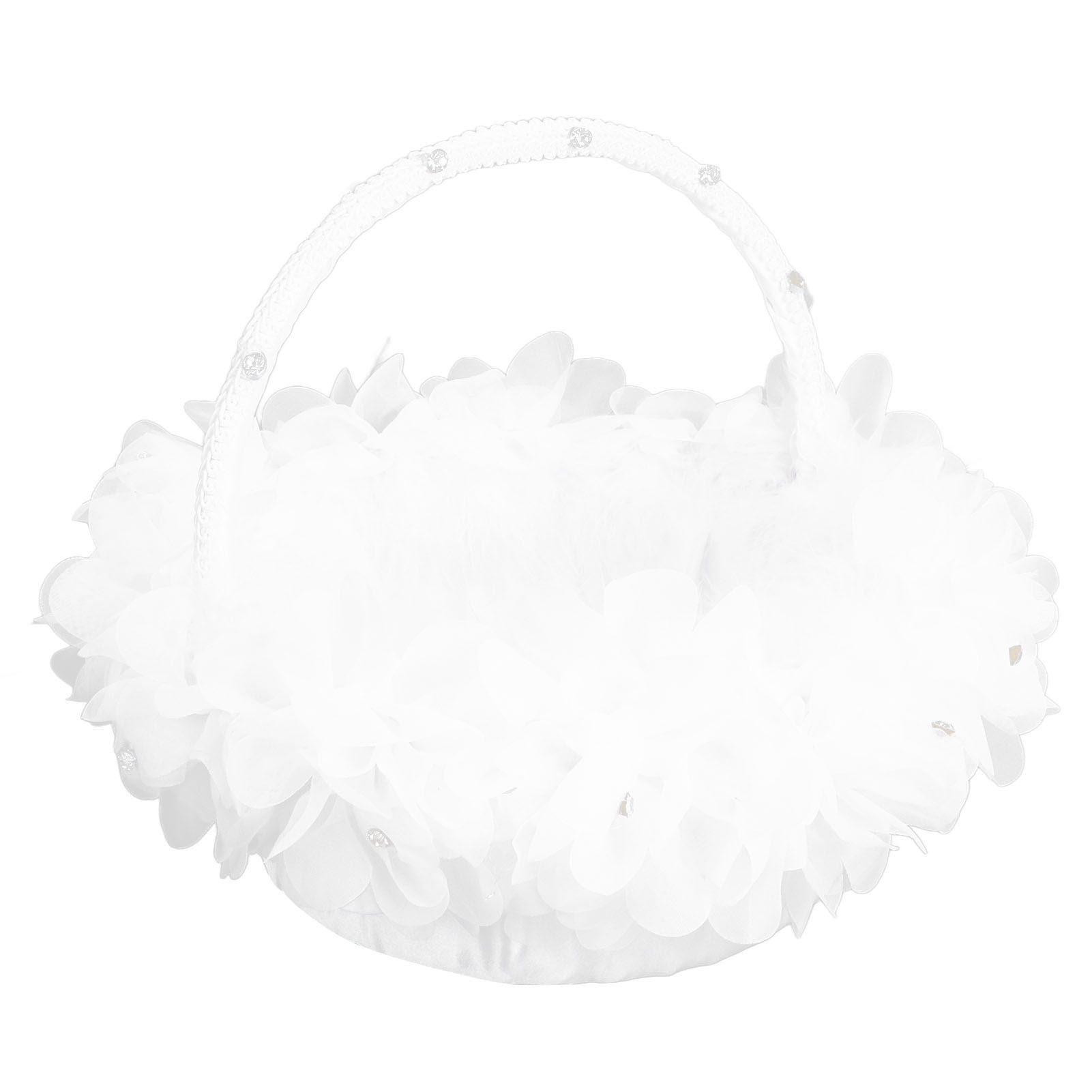 Wedding Flower Girl Basket Artificial Ostrich Feathers Lace Petal Western view 4