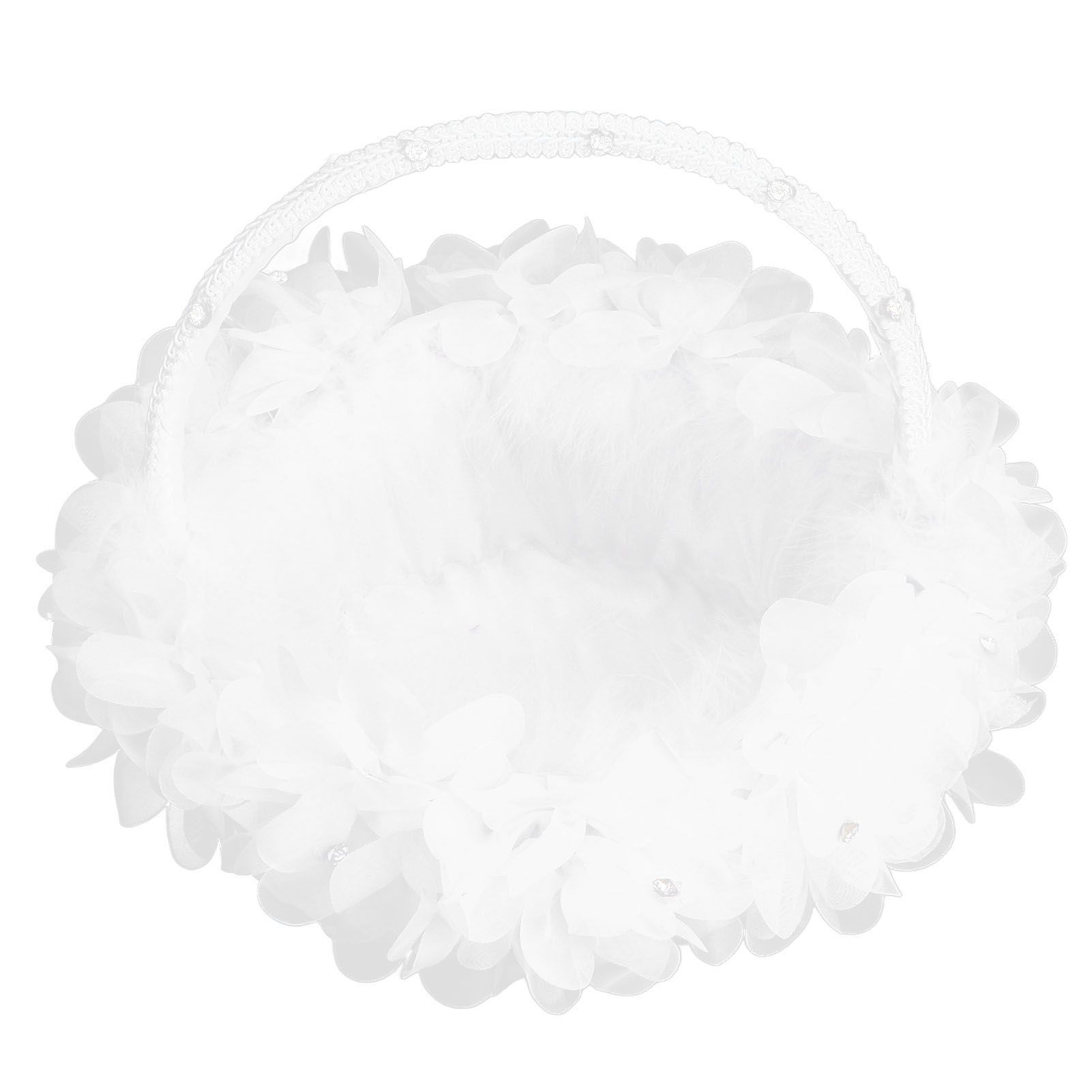 Wedding Flower Girl Basket Artificial Ostrich Feathers Lace Petal Western view 5