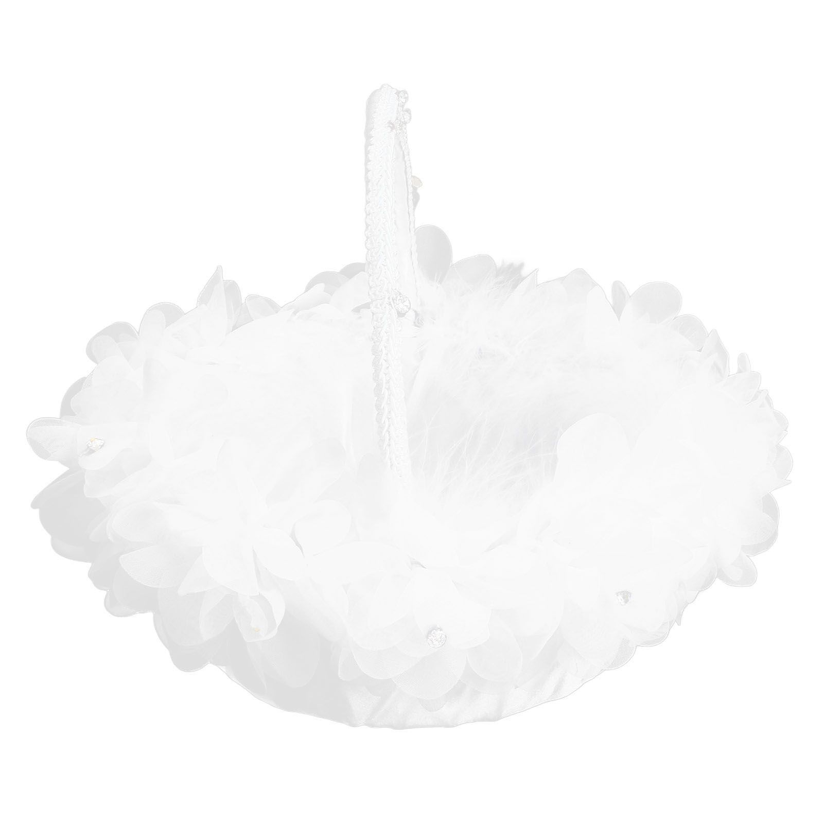 Wedding Flower Girl Basket Artificial Ostrich Feathers Lace Petal Western view 6