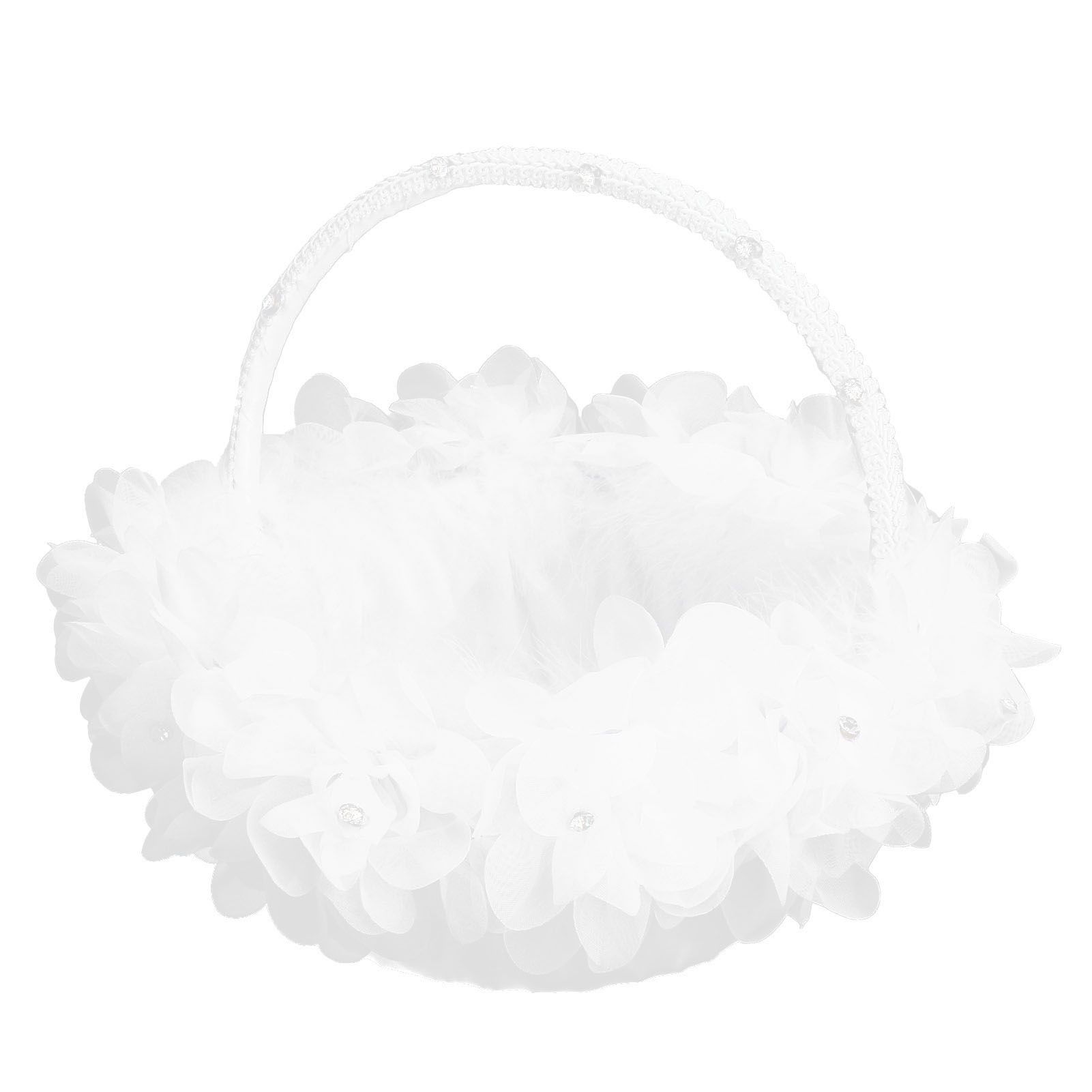 Wedding Flower Girl Basket Artificial Ostrich Feathers Lace Petal Western view 7