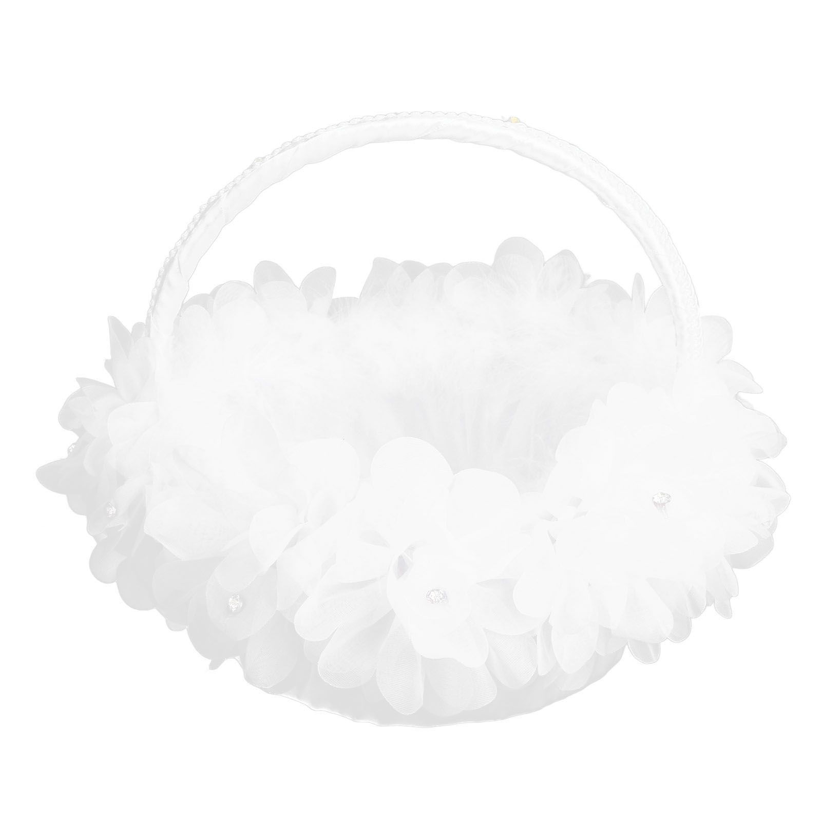 Wedding Flower Girl Basket Artificial Ostrich Feathers Lace Petal Western view 8