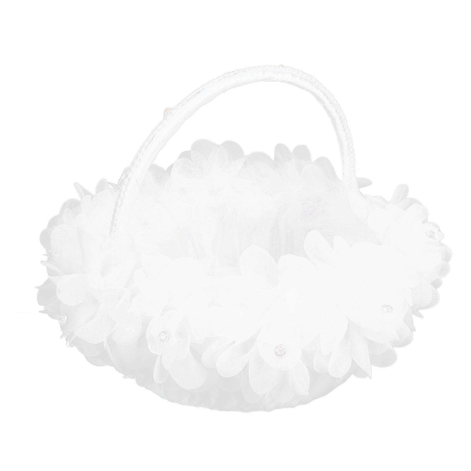 Wedding Flower Girl Basket Artificial Ostrich Feathers Lace Petal Western view 9