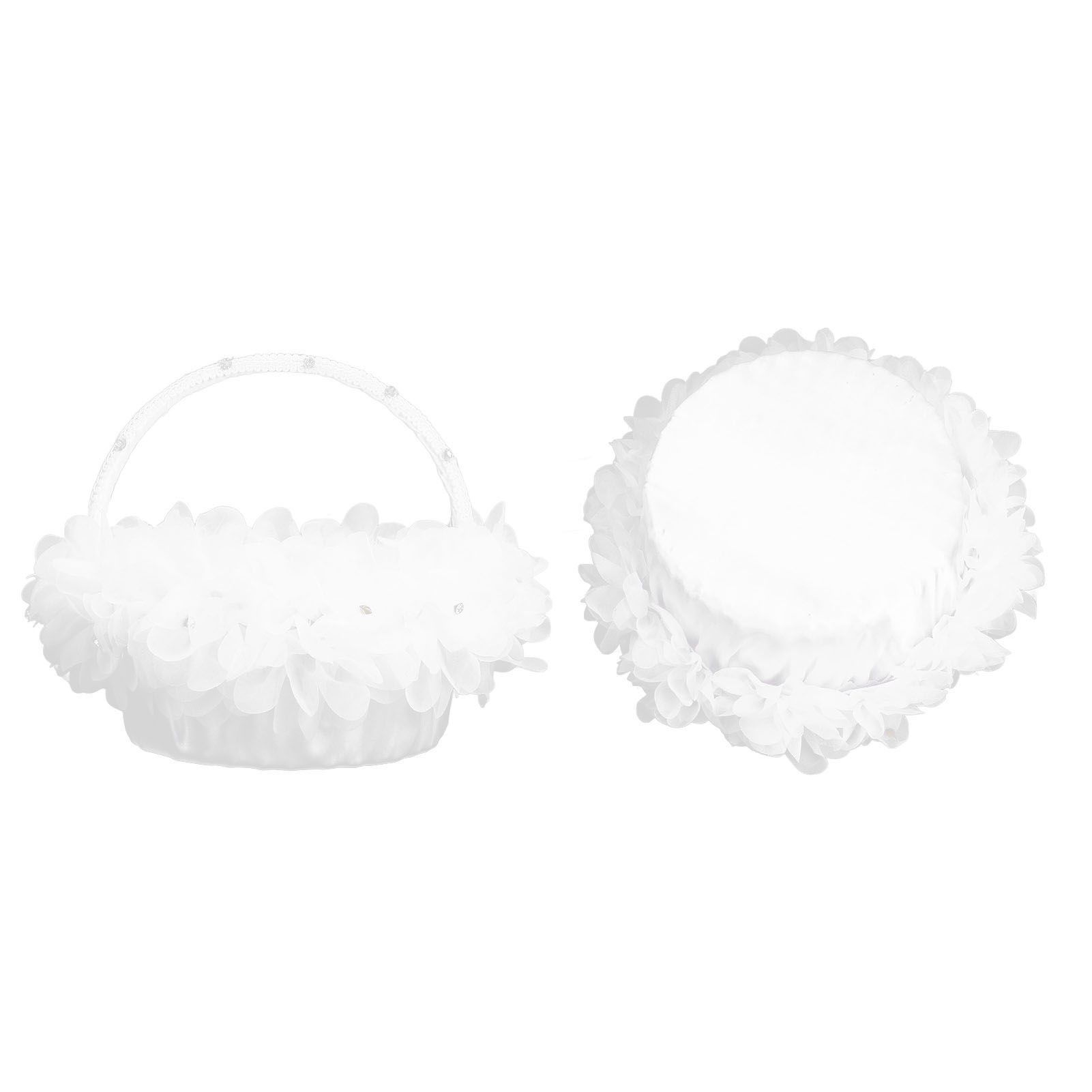 Wedding Flower Girl Basket Artificial Ostrich Feathers Lace Petal Western view 10