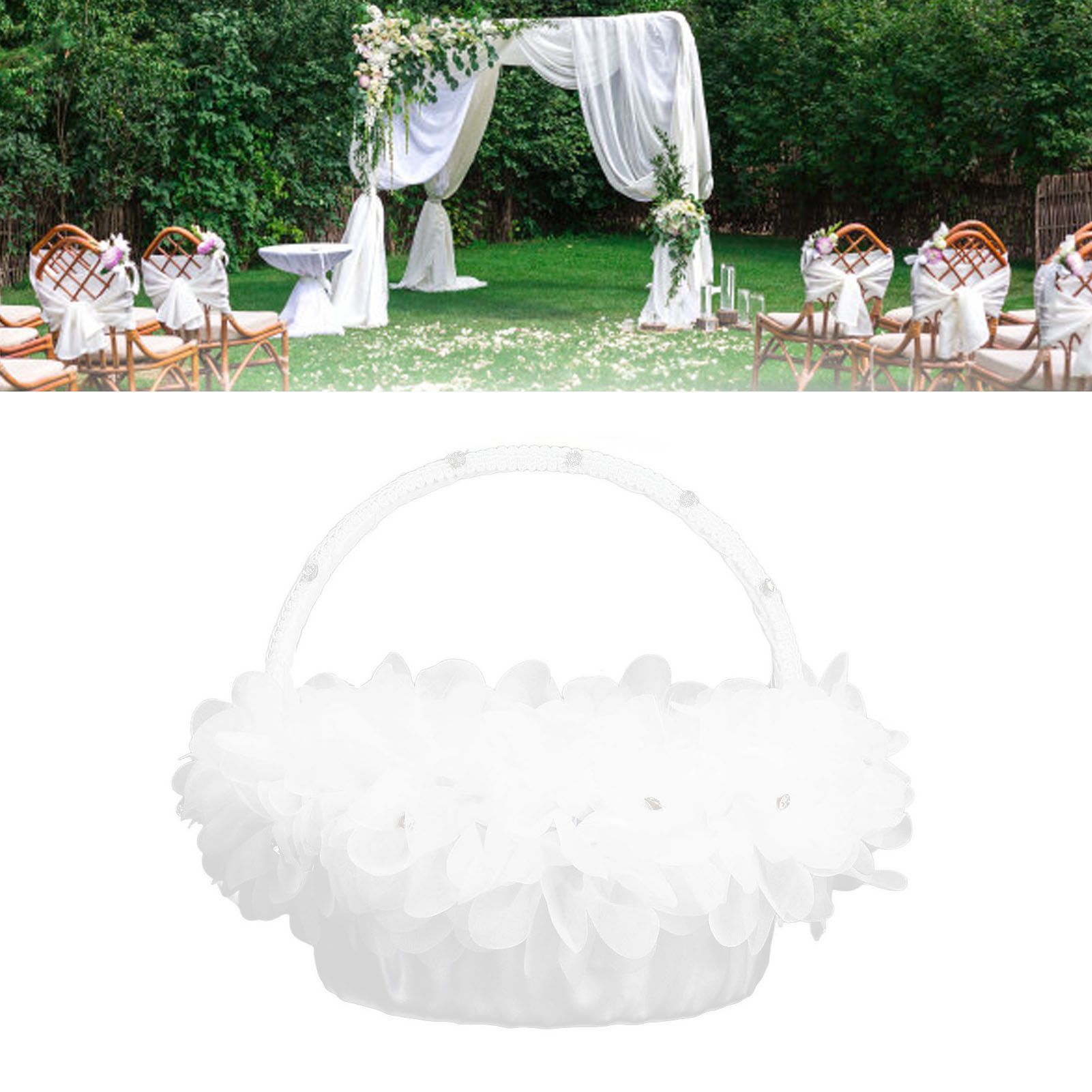 Wedding Flower Girl Basket Artificial Ostrich Feathers Lace Petal Western view 11