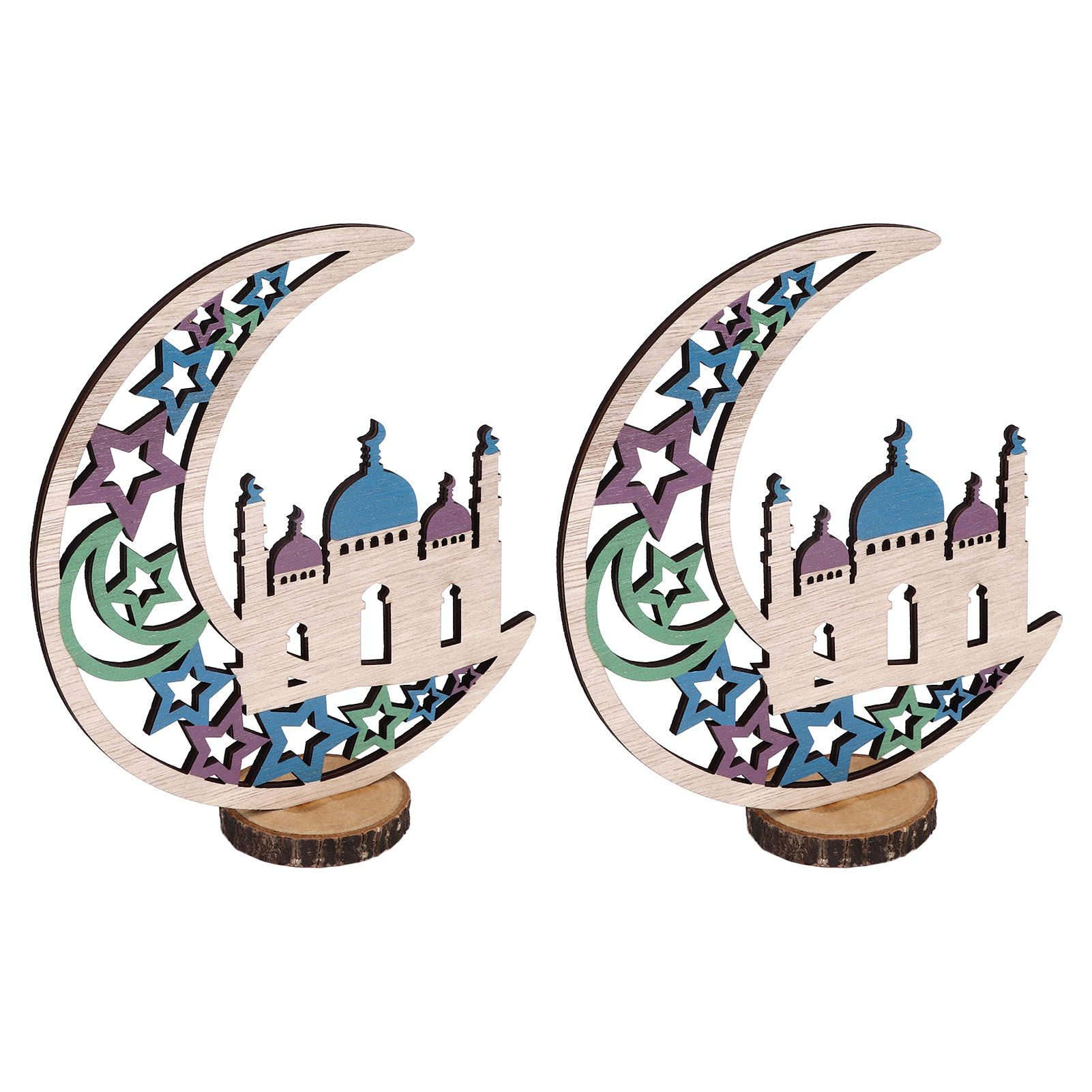 Wood Moon Ornaments Eid Mubarak Moon Decoration Enhances Festival Ambient for view 2