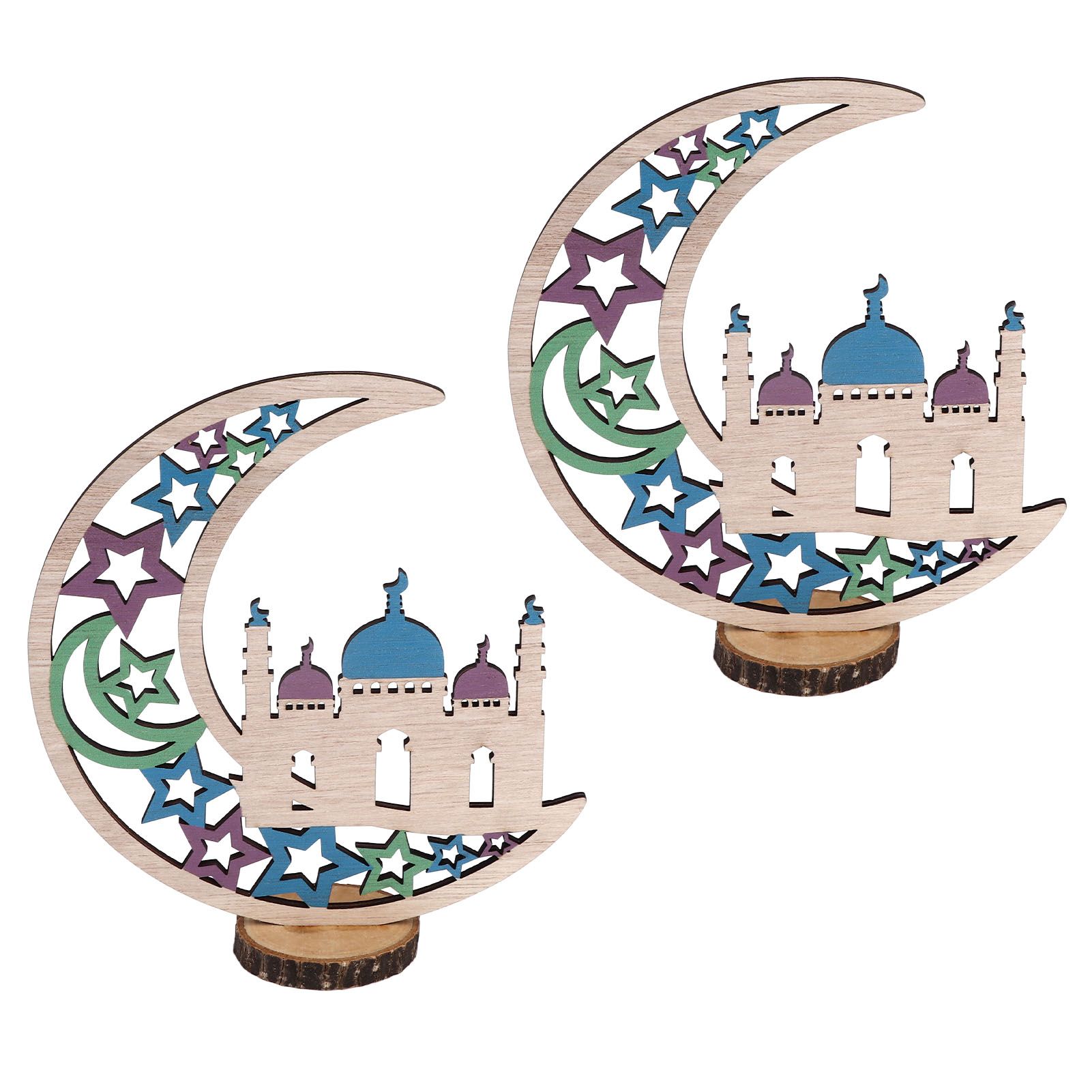 Wood Moon Ornaments Eid Mubarak Moon Decoration Enhances Festival Ambient for view 3