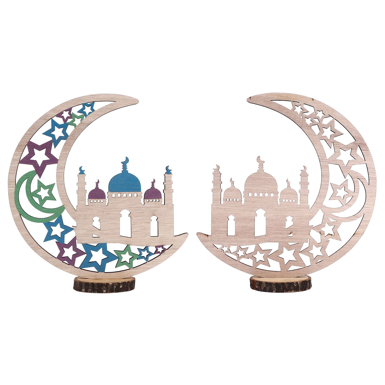 Wood Moon Ornaments Eid Mubarak Moon Decoration Enhances Festival Ambient for view 4