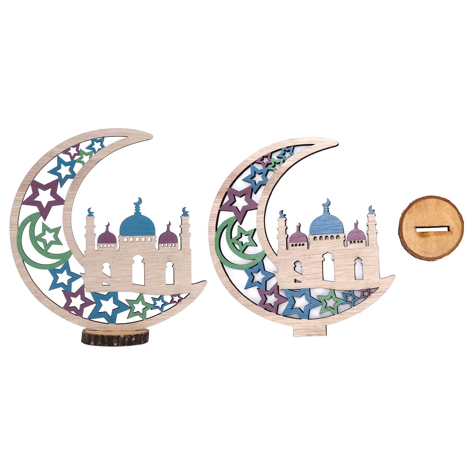 Wood Moon Ornaments Eid Mubarak Moon Decoration Enhances Festival Ambient for view 5