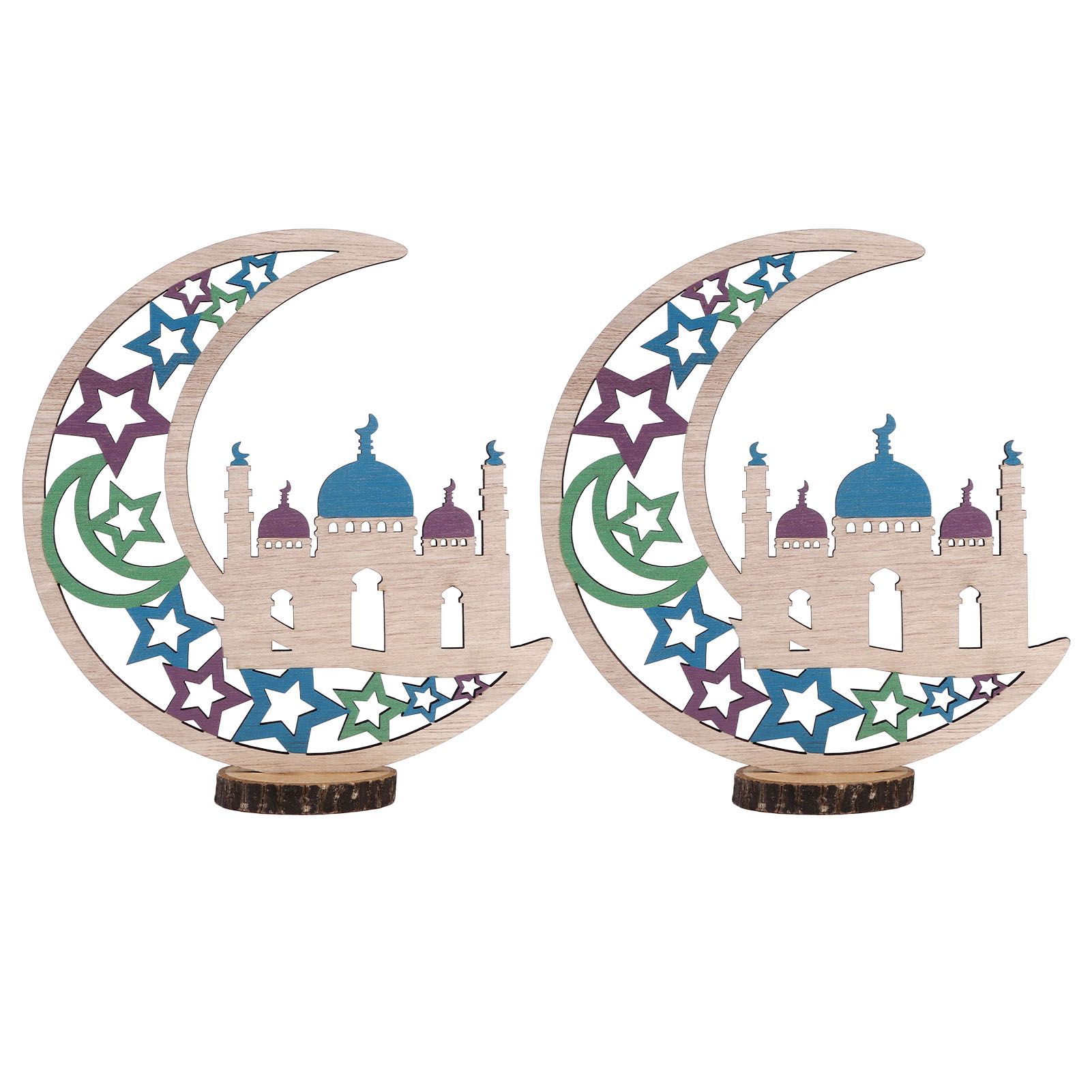 Wood Moon Ornaments Eid Mubarak Moon Decoration Enhances Festival Ambient for view 6