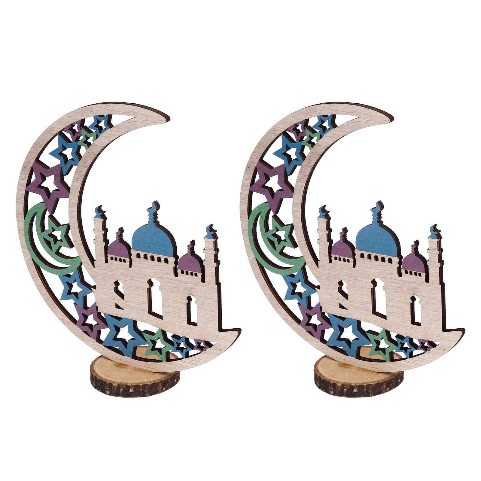 Wood Moon Ornaments Eid Mubarak Moon Decoration Enhances Festival Ambient for view 7