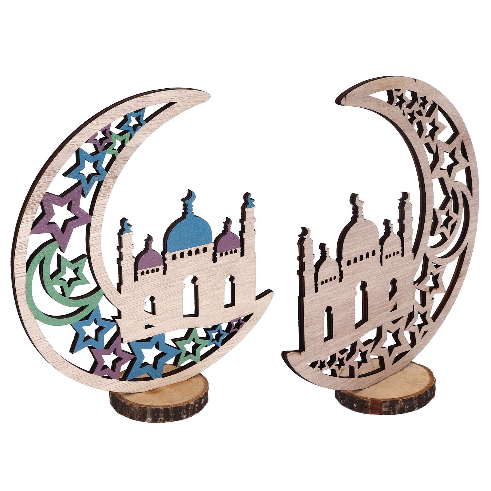 Wood Moon Ornaments Eid Mubarak Moon Decoration Enhances Festival Ambient for view 8