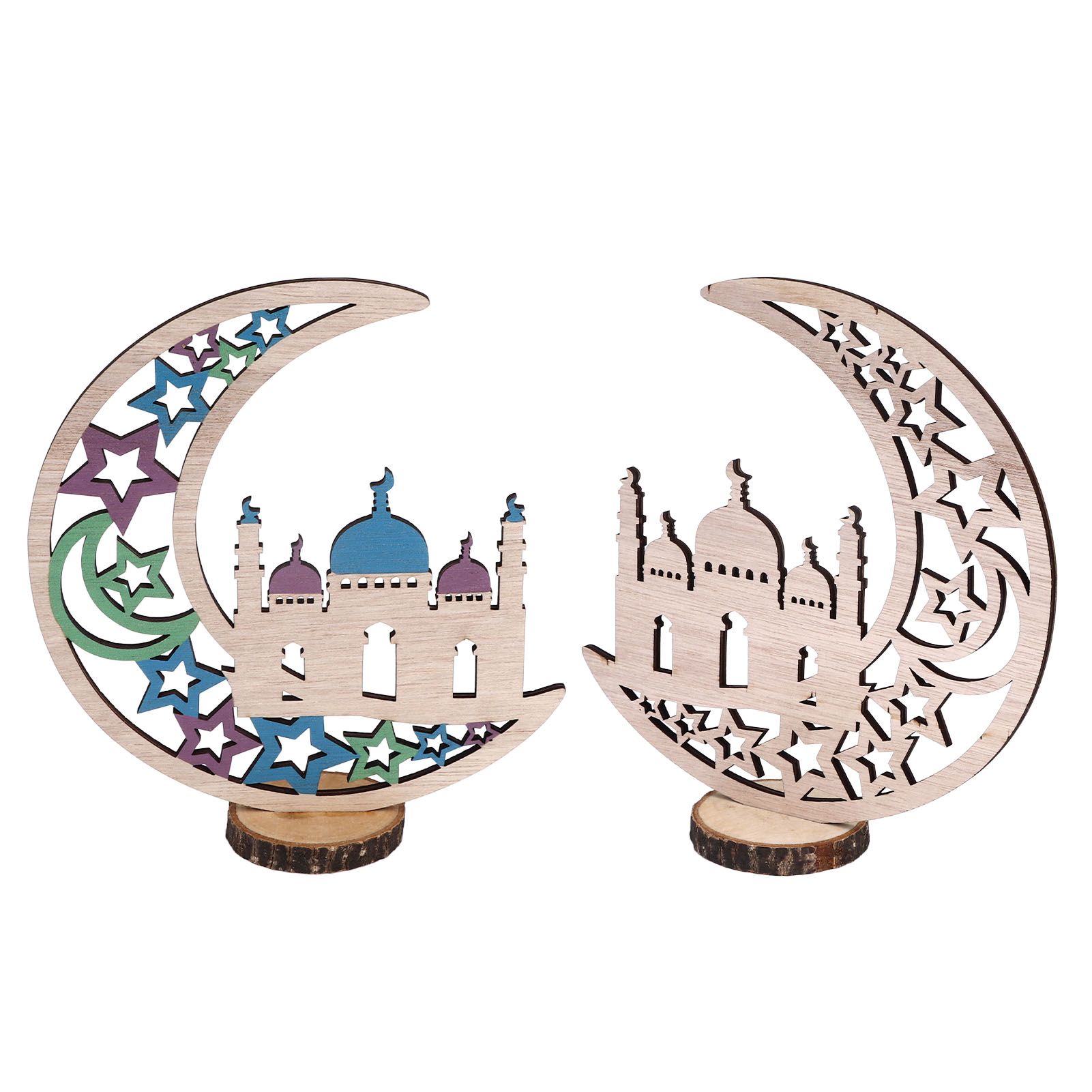 Wood Moon Ornaments Eid Mubarak Moon Decoration Enhances Festival Ambient for view 9