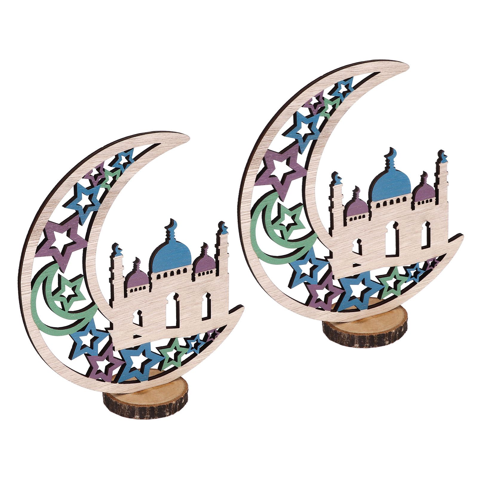 Wood Moon Ornaments Eid Mubarak Moon Decoration Enhances Festival Ambient for view 10