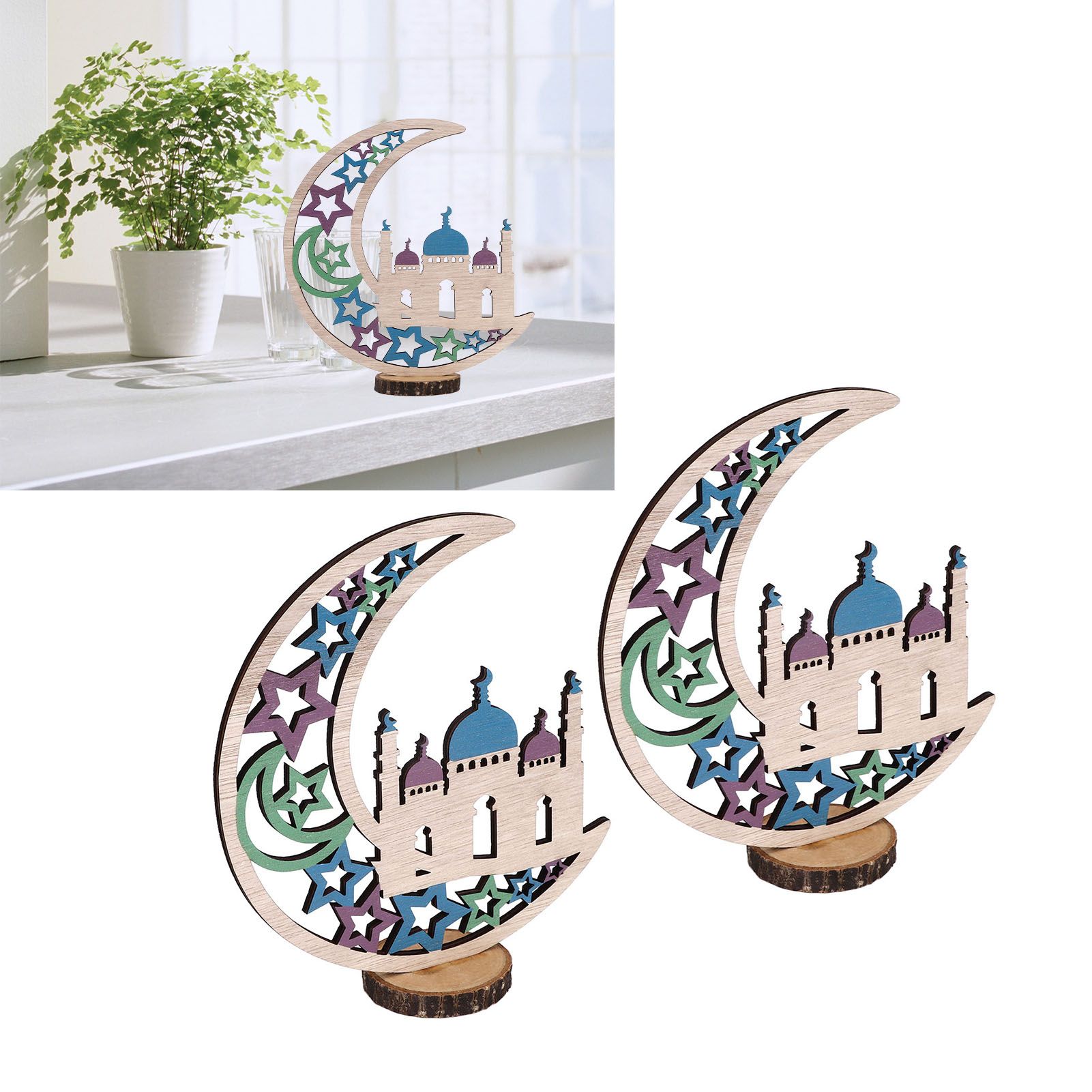 Wood Moon Ornaments Eid Mubarak Moon Decoration Enhances Festival Ambient for view 11