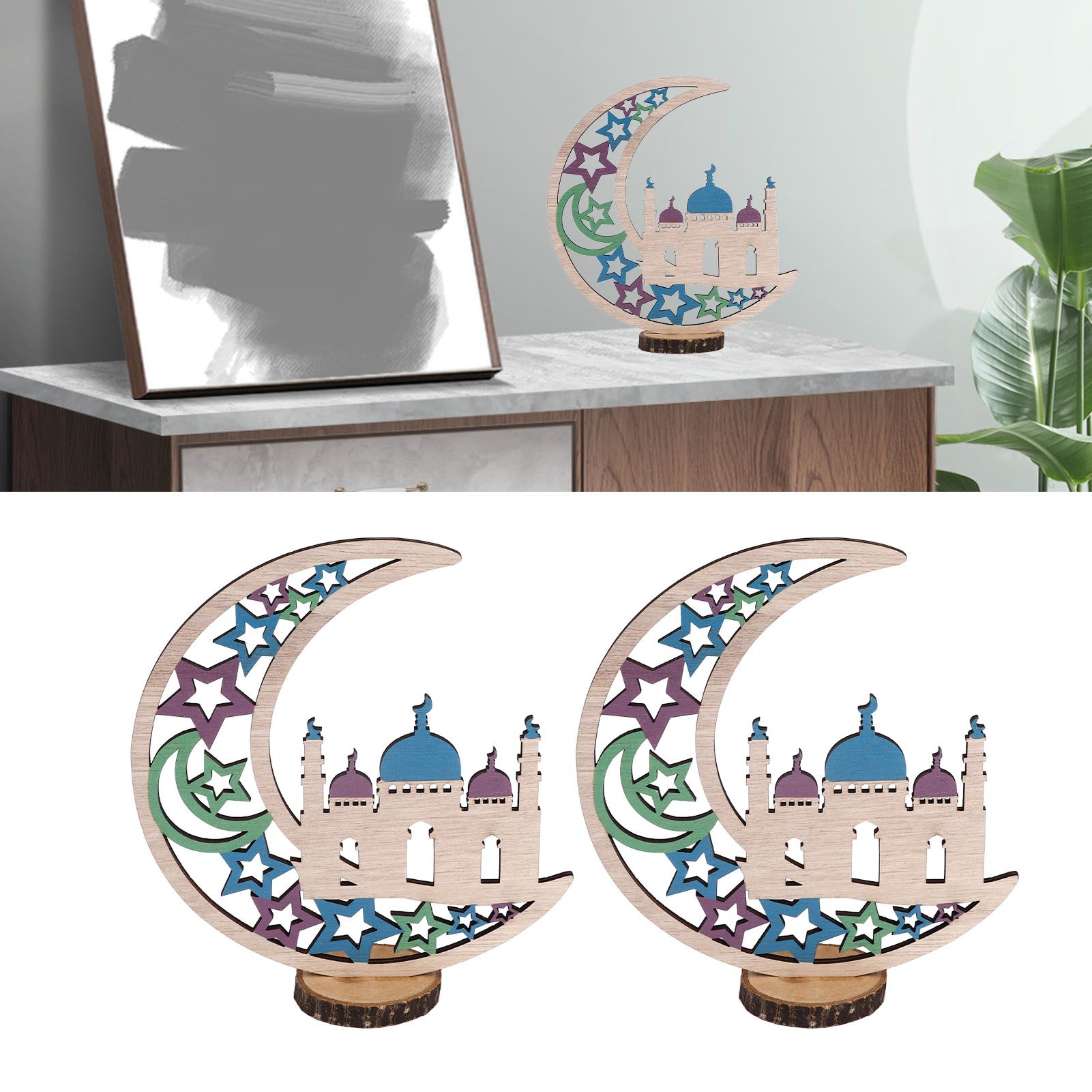 Wood Moon Ornaments Eid Mubarak Moon Decoration Enhances Festival Ambient for view 12