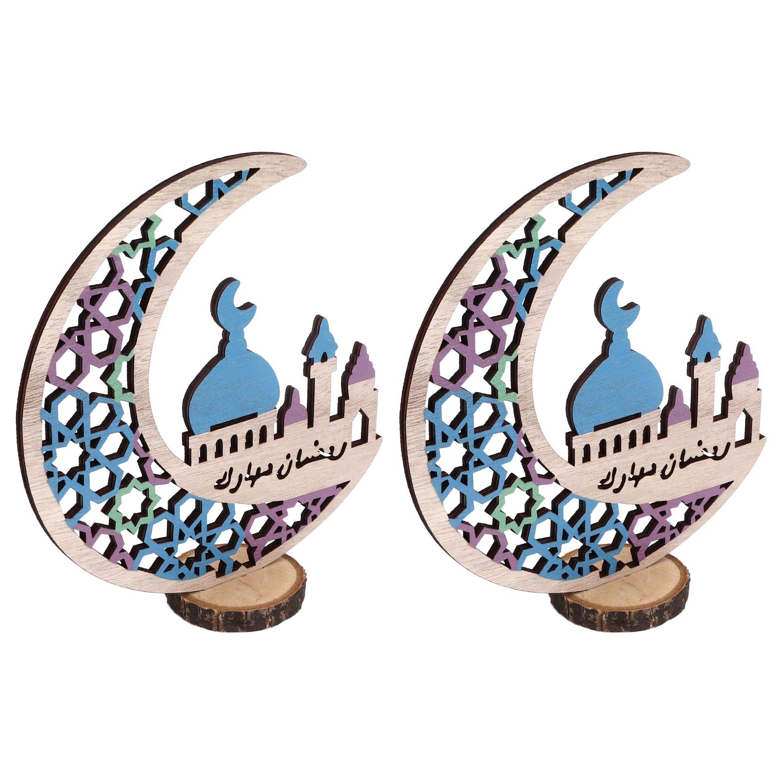Wood Moon Ornaments Eid Mubarak Moon Decoration Enhances Festival Ambient for view 2
