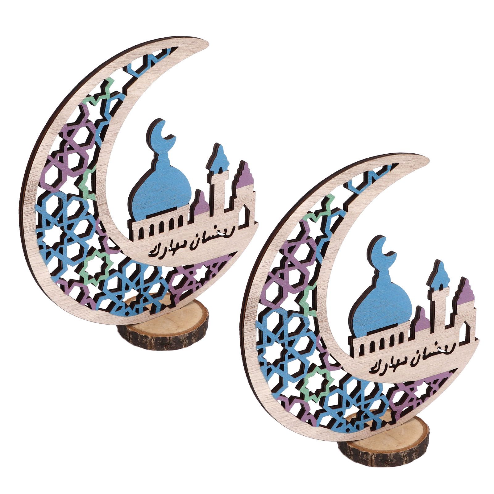 Wood Moon Ornaments Eid Mubarak Moon Decoration Enhances Festival Ambient for view 3