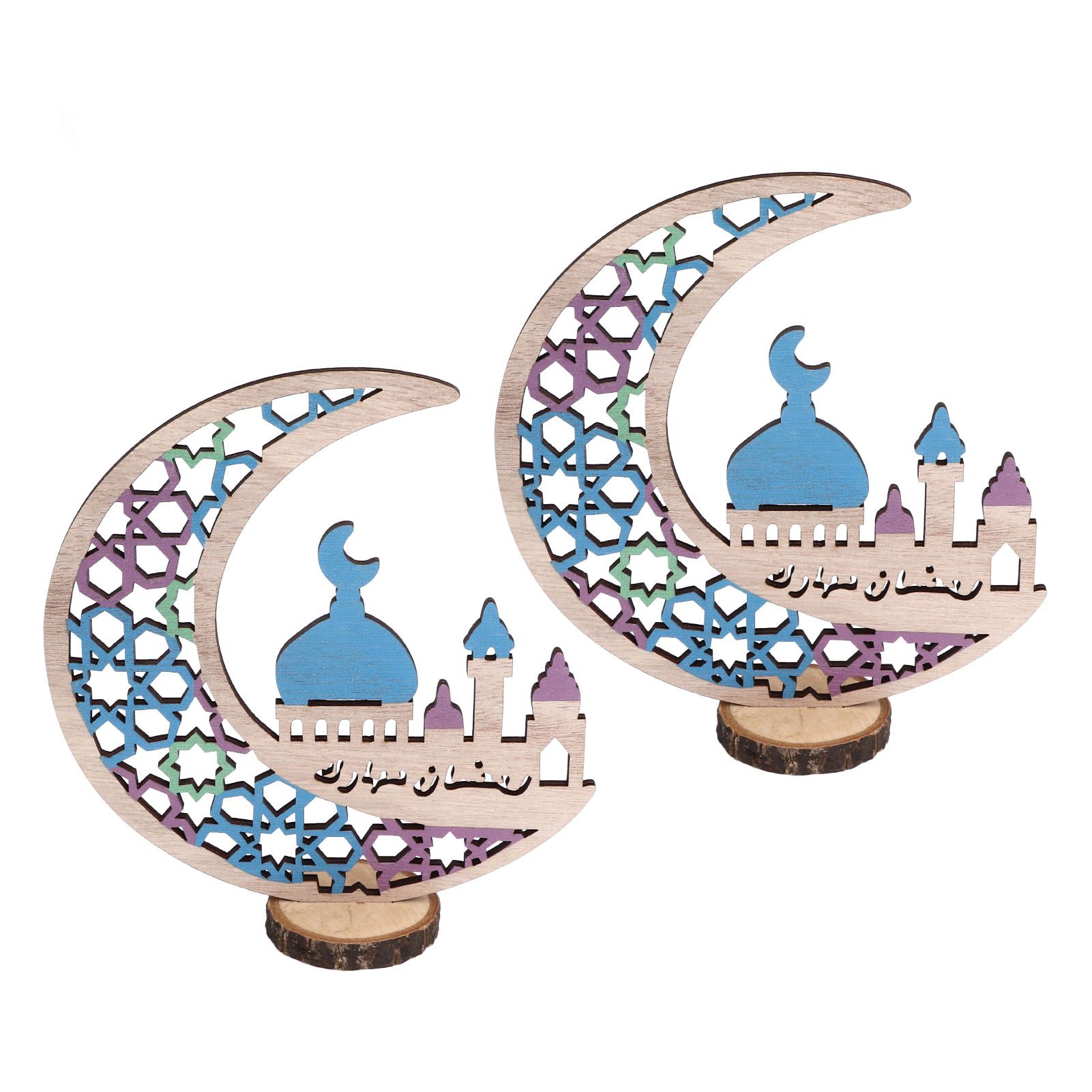 Wood Moon Ornaments Eid Mubarak Moon Decoration Enhances Festival Ambient for view 4