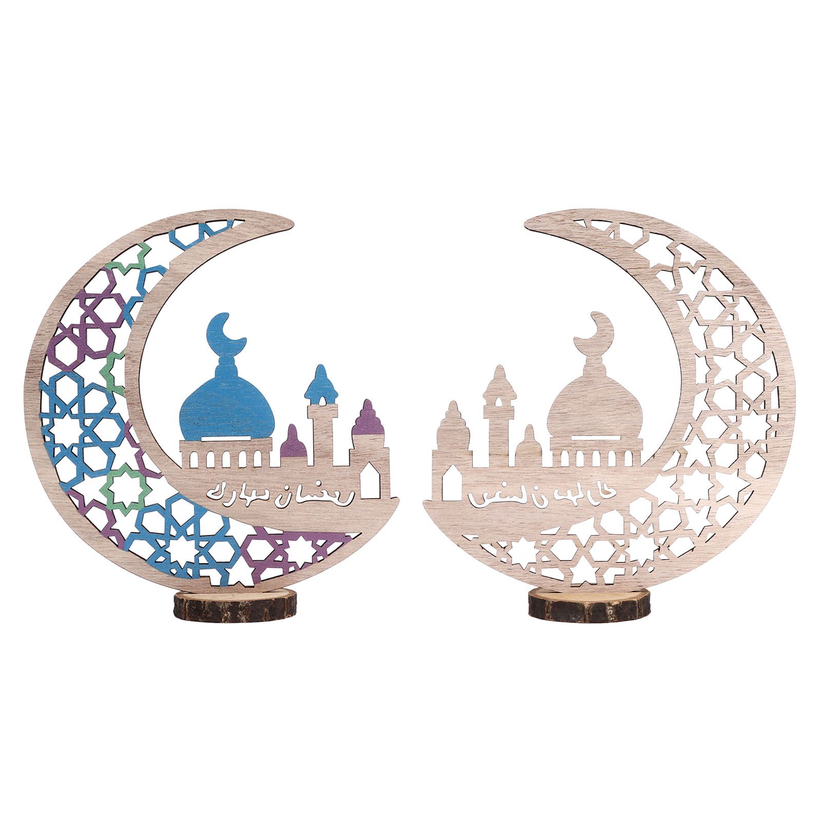 Wood Moon Ornaments Eid Mubarak Moon Decoration Enhances Festival Ambient for view 5