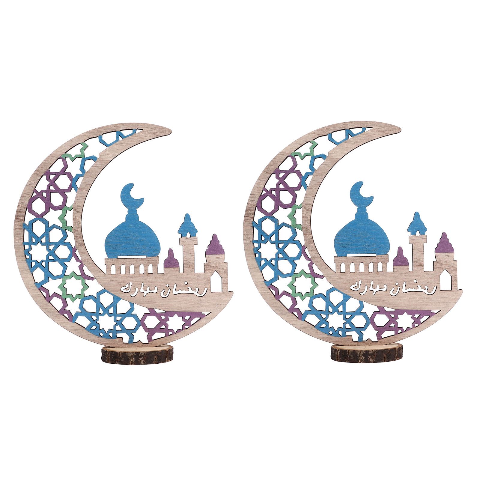 Wood Moon Ornaments Eid Mubarak Moon Decoration Enhances Festival Ambient for view 7