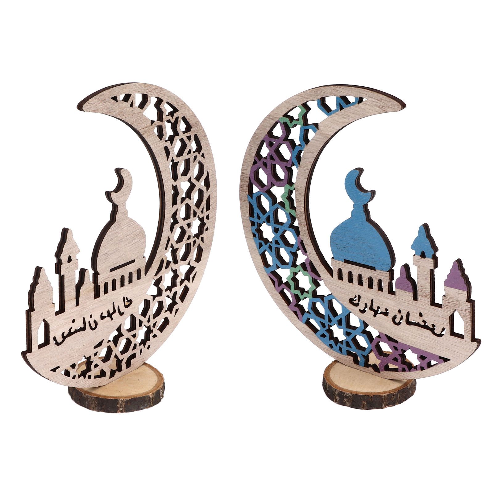Wood Moon Ornaments Eid Mubarak Moon Decoration Enhances Festival Ambient for view 8