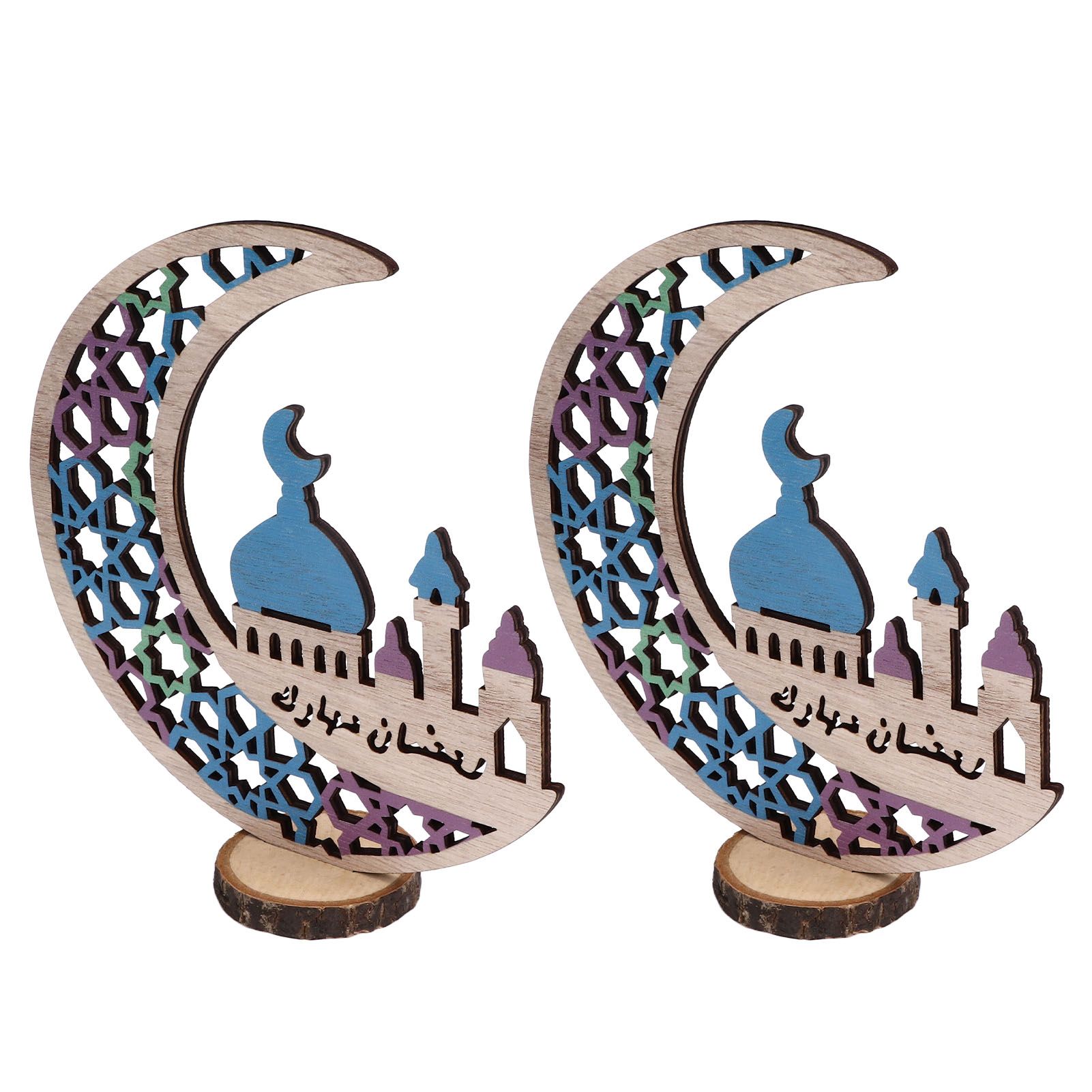 Wood Moon Ornaments Eid Mubarak Moon Decoration Enhances Festival Ambient for view 9