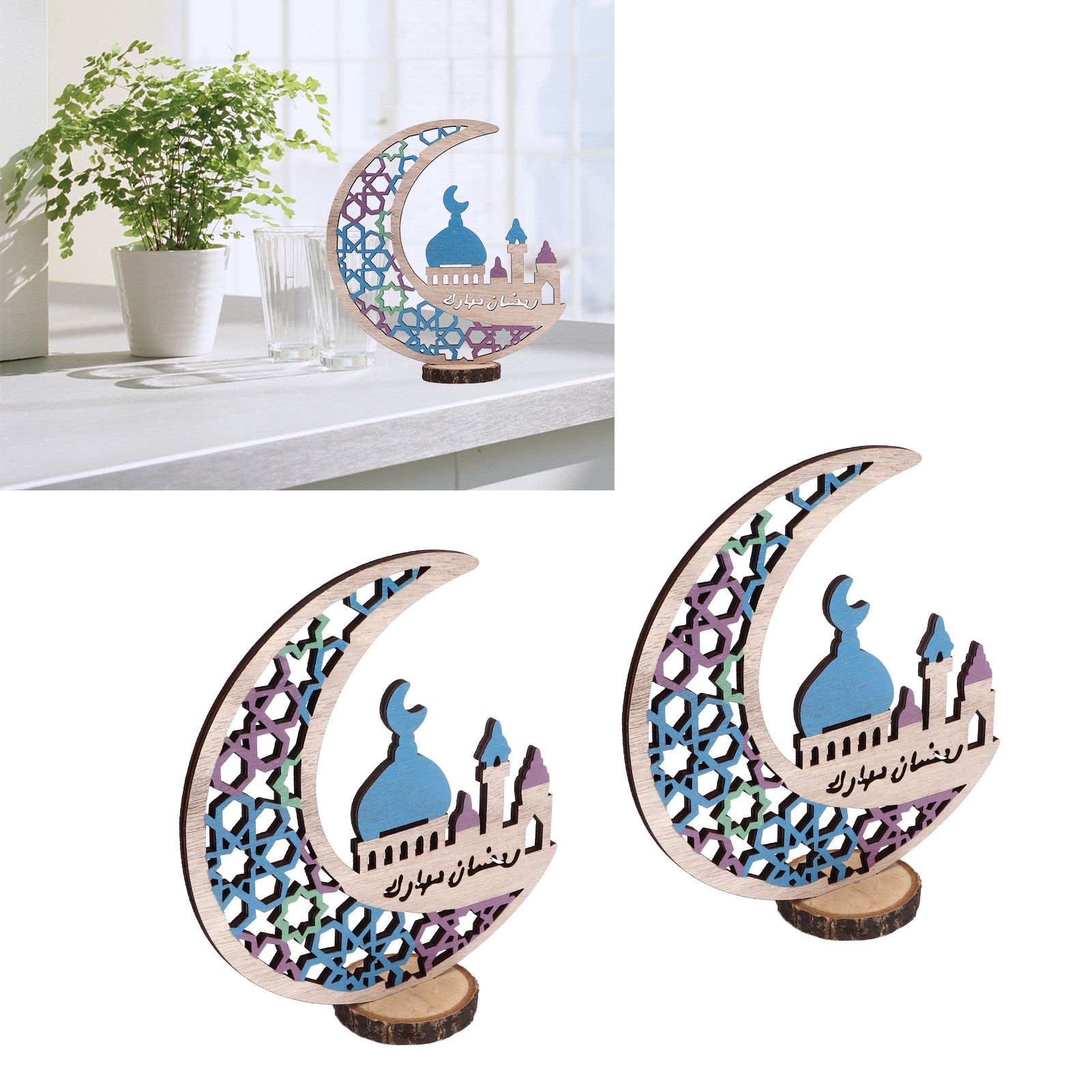 Wood Moon Ornaments Eid Mubarak Moon Decoration Enhances Festival Ambient for view 11