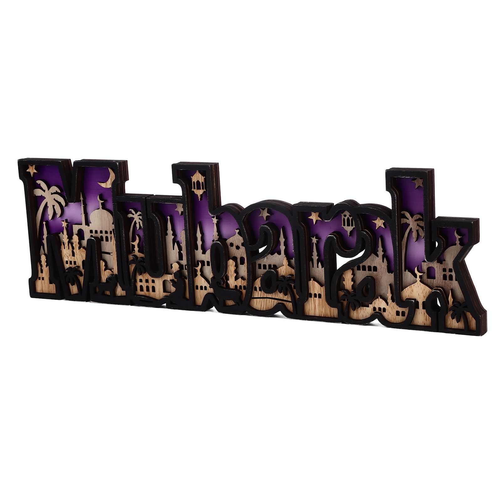 Wooden EID Letter Decoration Multilayer Carving Boxwood Wooden Eid Decorations view 2