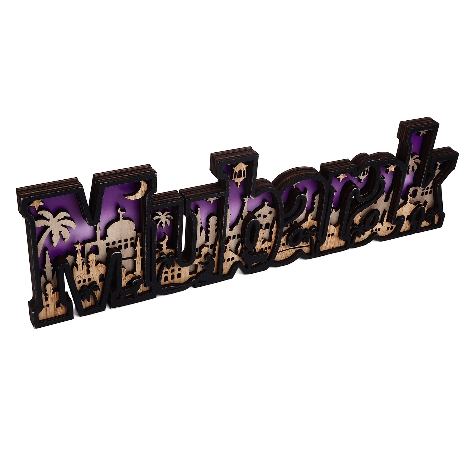 Wooden EID Letter Decoration Multilayer Carving Boxwood Wooden Eid Decorations view 3