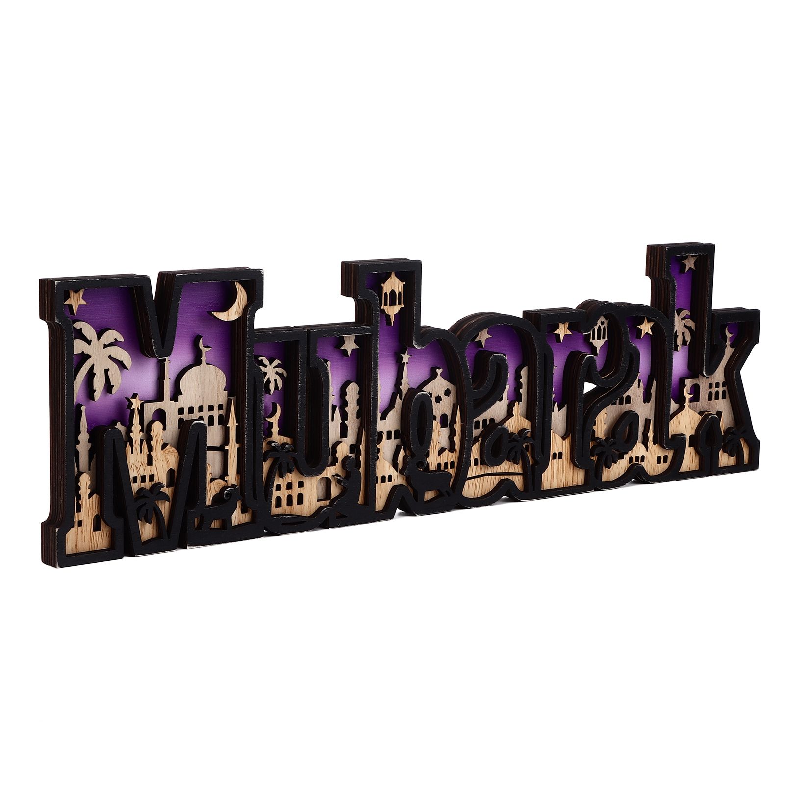 Wooden EID Letter Decoration Multilayer Carving Boxwood Wooden Eid Decorations view 5