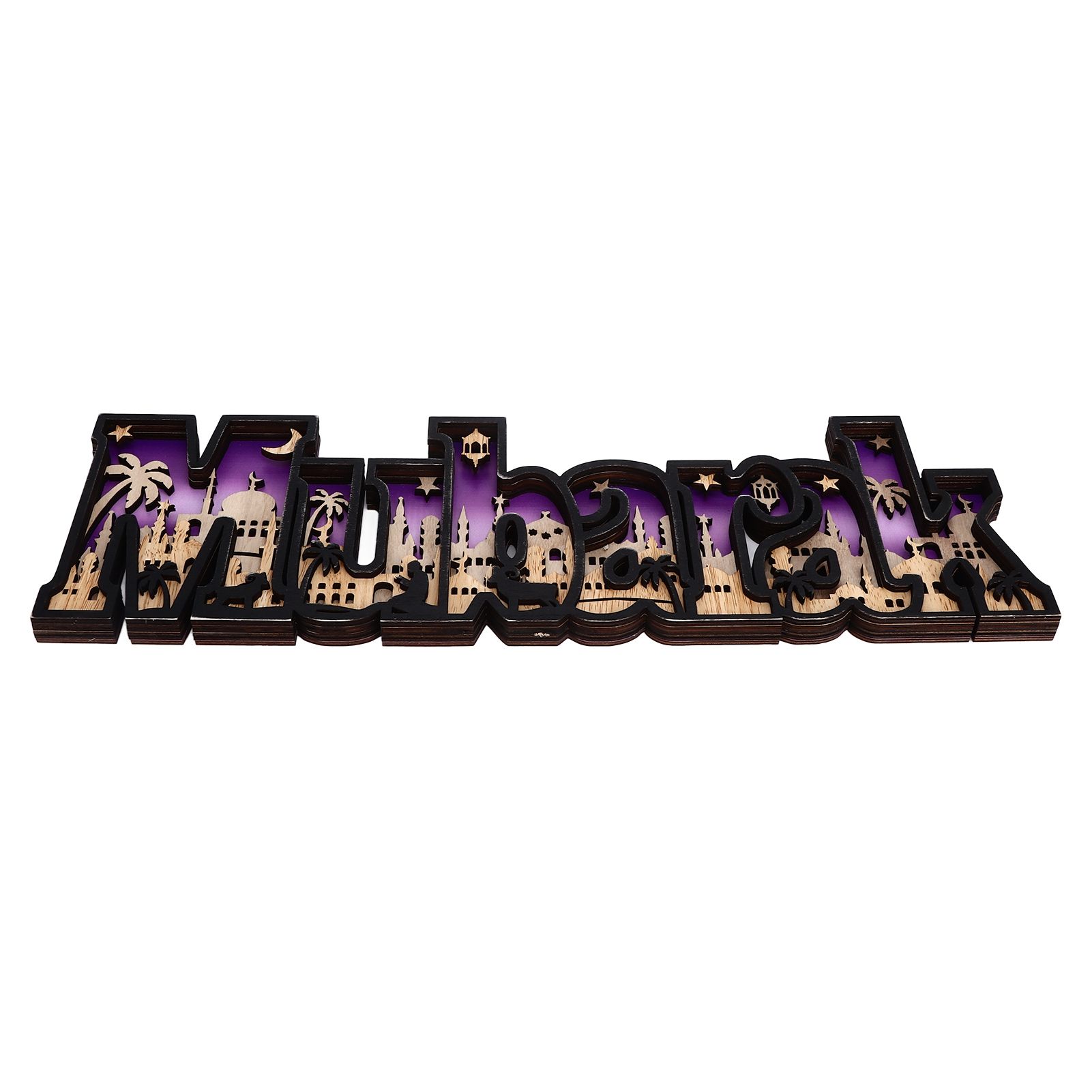 Wooden EID Letter Decoration Multilayer Carving Boxwood Wooden Eid Decorations view 9